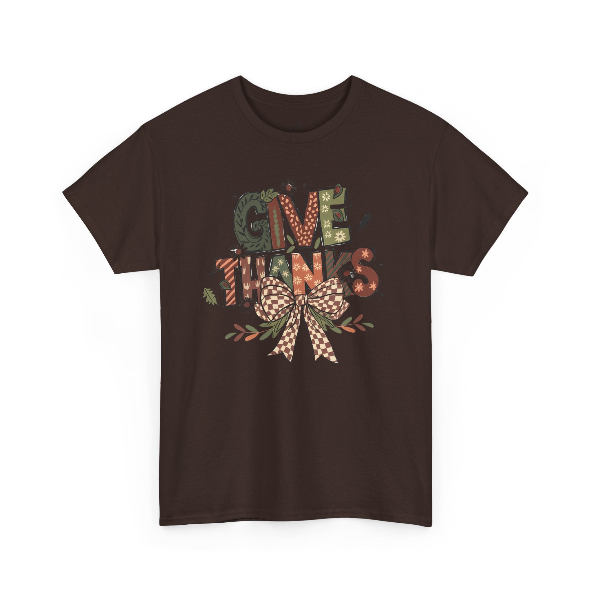 Give Thanks Tee Thanksgiving Graphic T-Shirt with Rustic Bow Design
