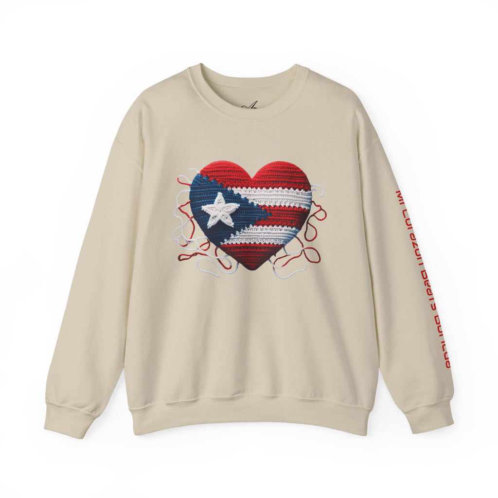 Puerto Rico Heart Crewneck Sweatshirt  Puerto Rican Flag Heart Knit Design