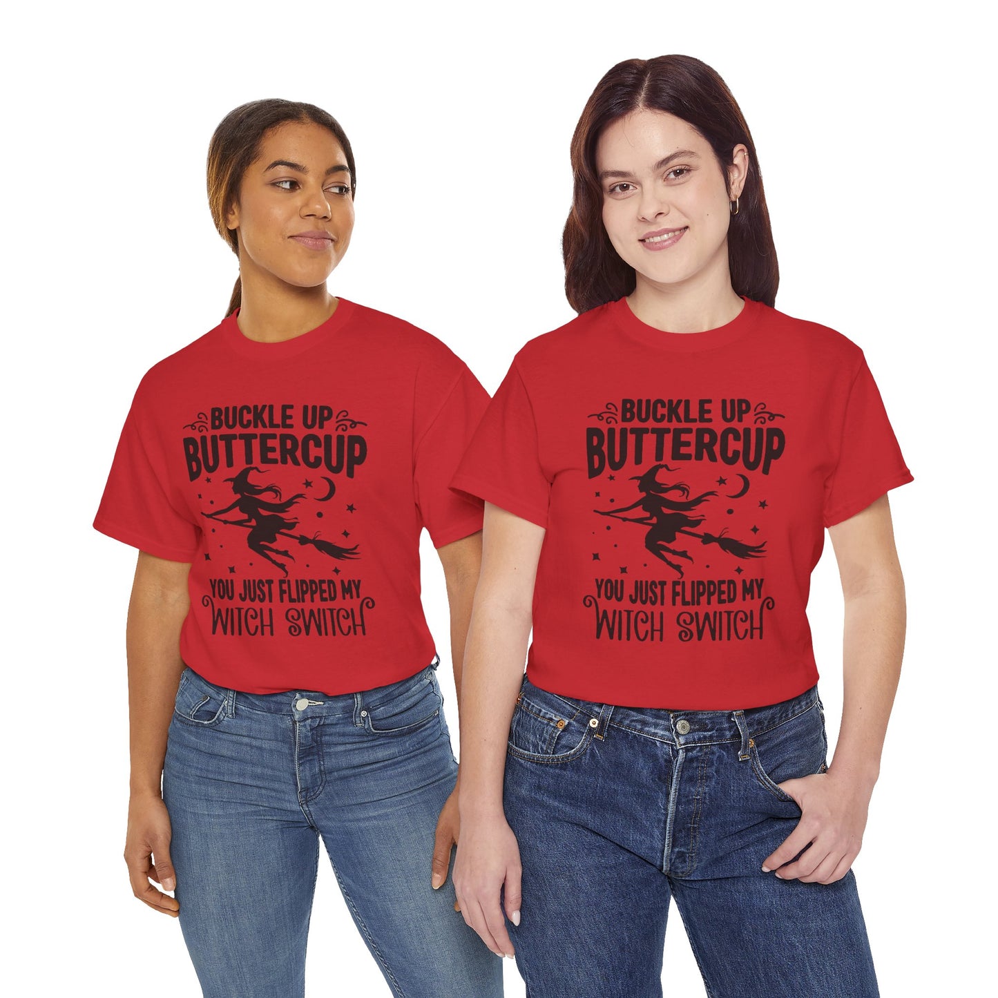 Witchy Humor Tee - Buckle Up Buttercup, Unisex Heavy Cotton Tee, Halloween Shirt, Casual Wear, Gift for Her, Funny T-Shirt