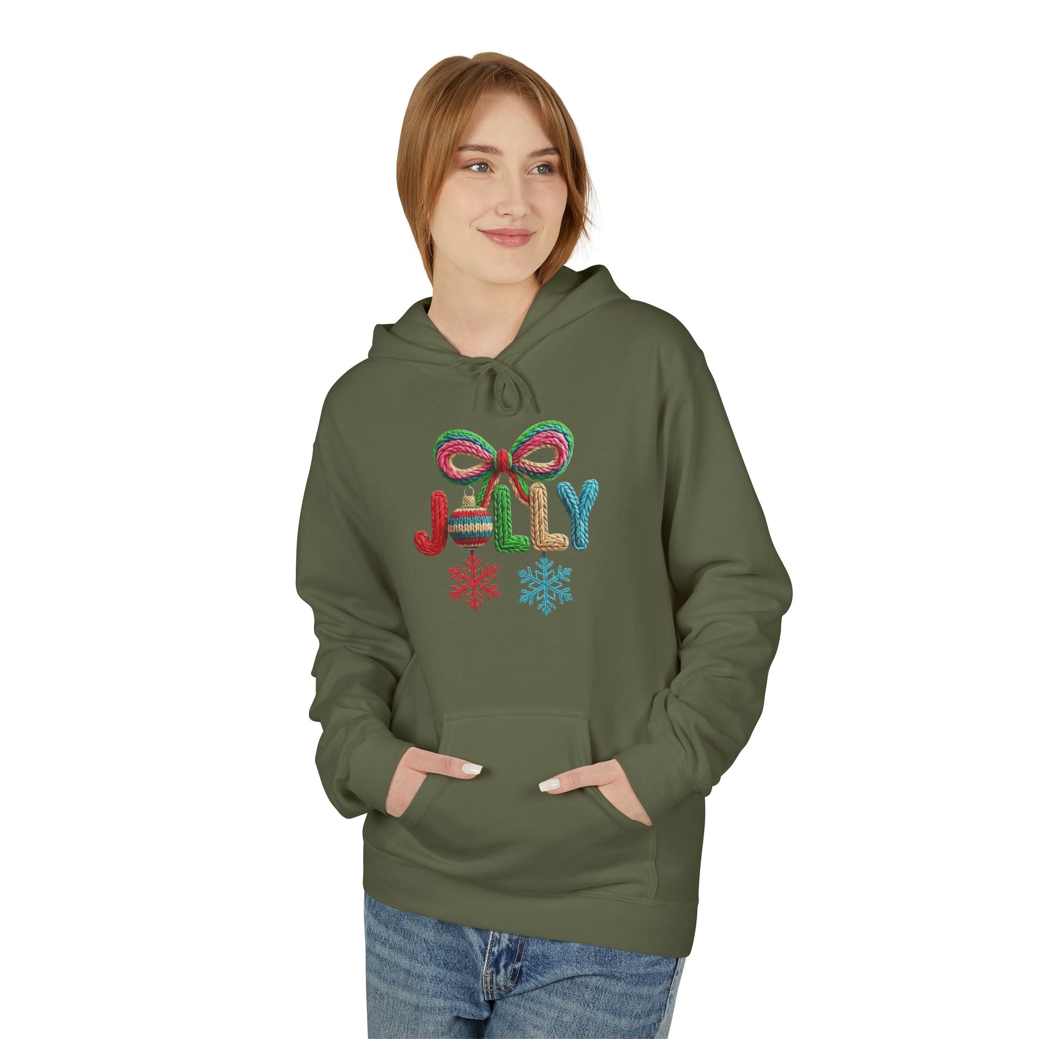 Jolly Candy Cane Holiday Hoodie — "JOLLY" Festive Sweatshirt