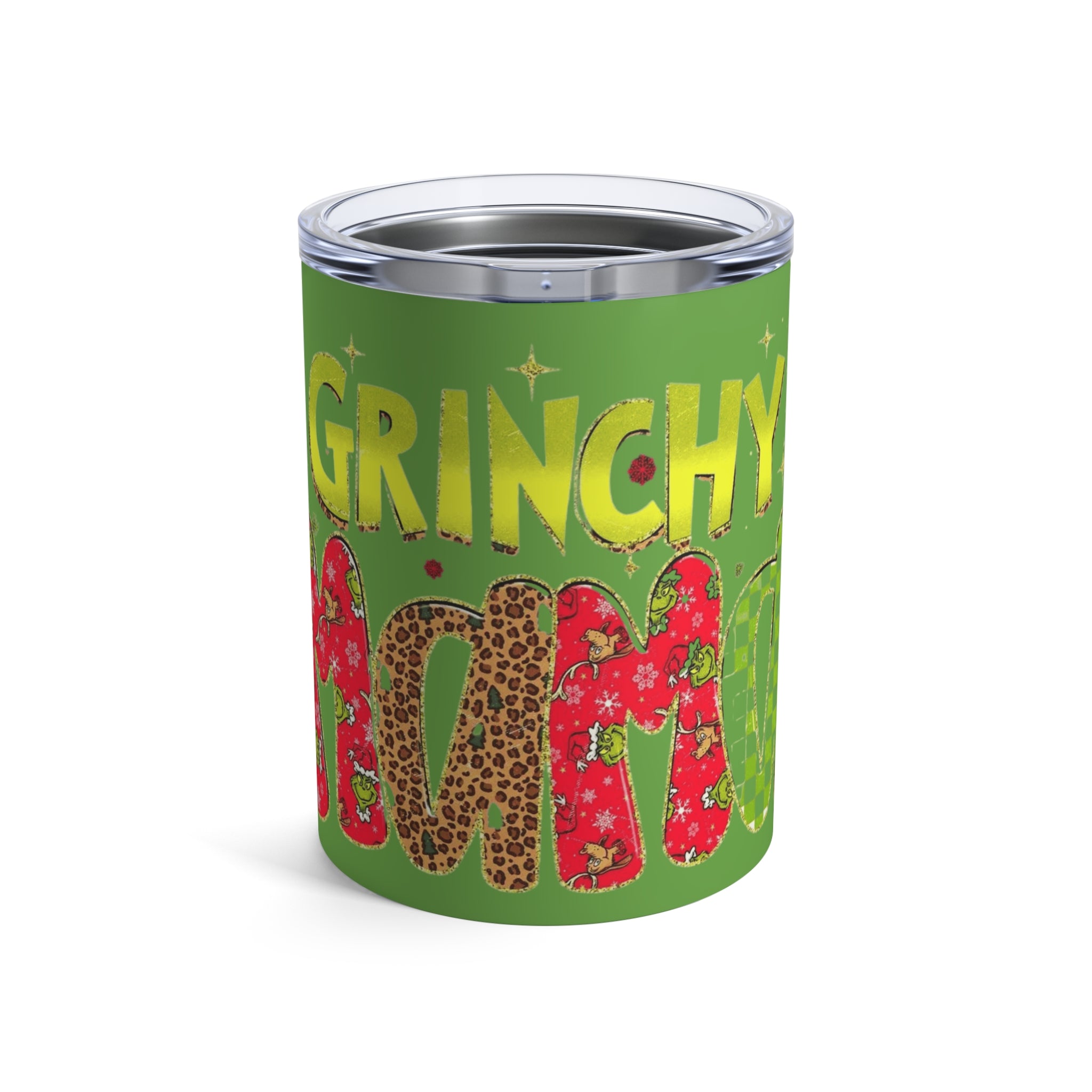 Grinchy Mama 10oz Tumbler  Holiday Leopard & Floral Christmas Drink Cup