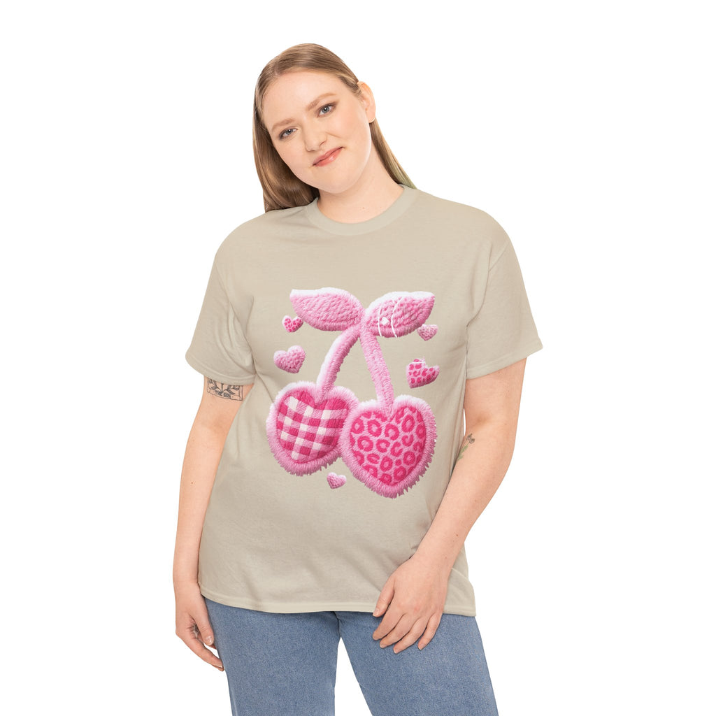 Pink Heart Cherries Tee  LOVE Graphic Valentine T-Shirt