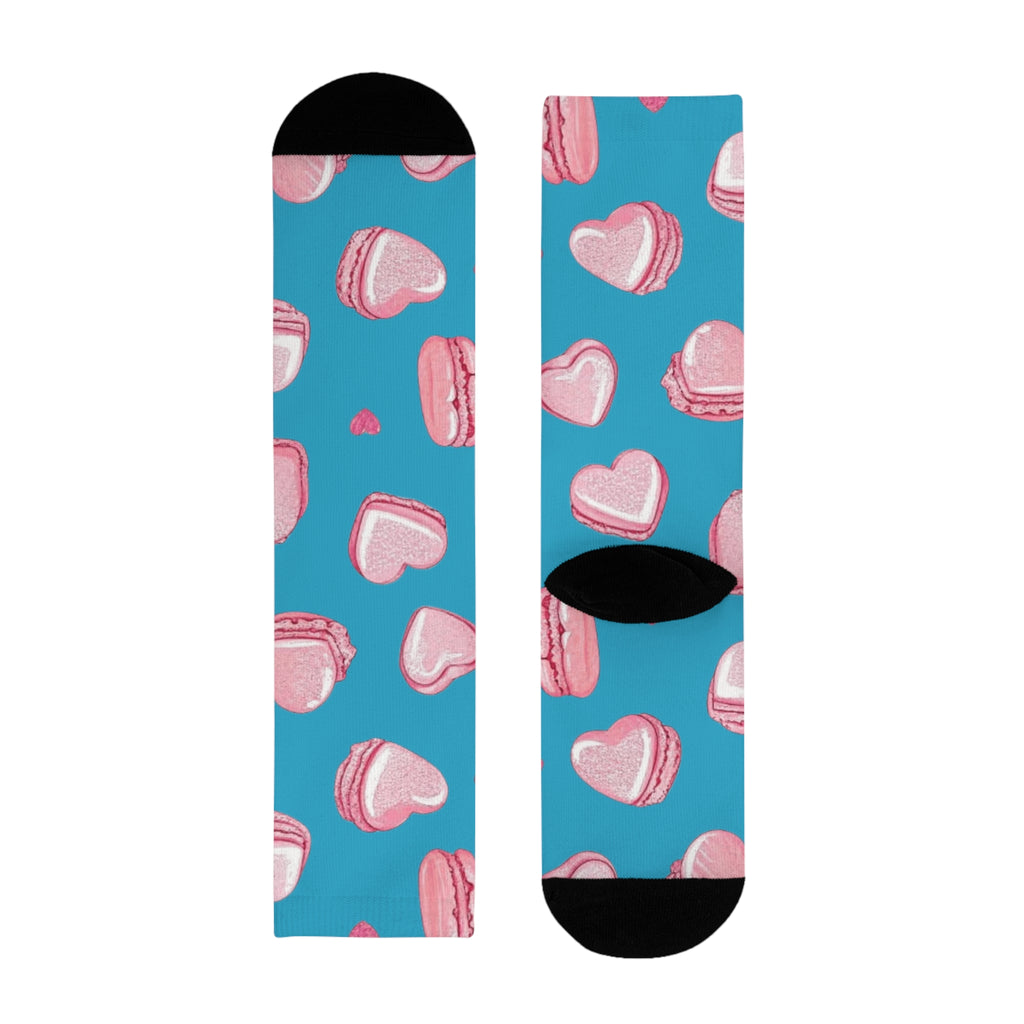 Heart Macaron Crew Socks – Cute Pink Sweets Pattern