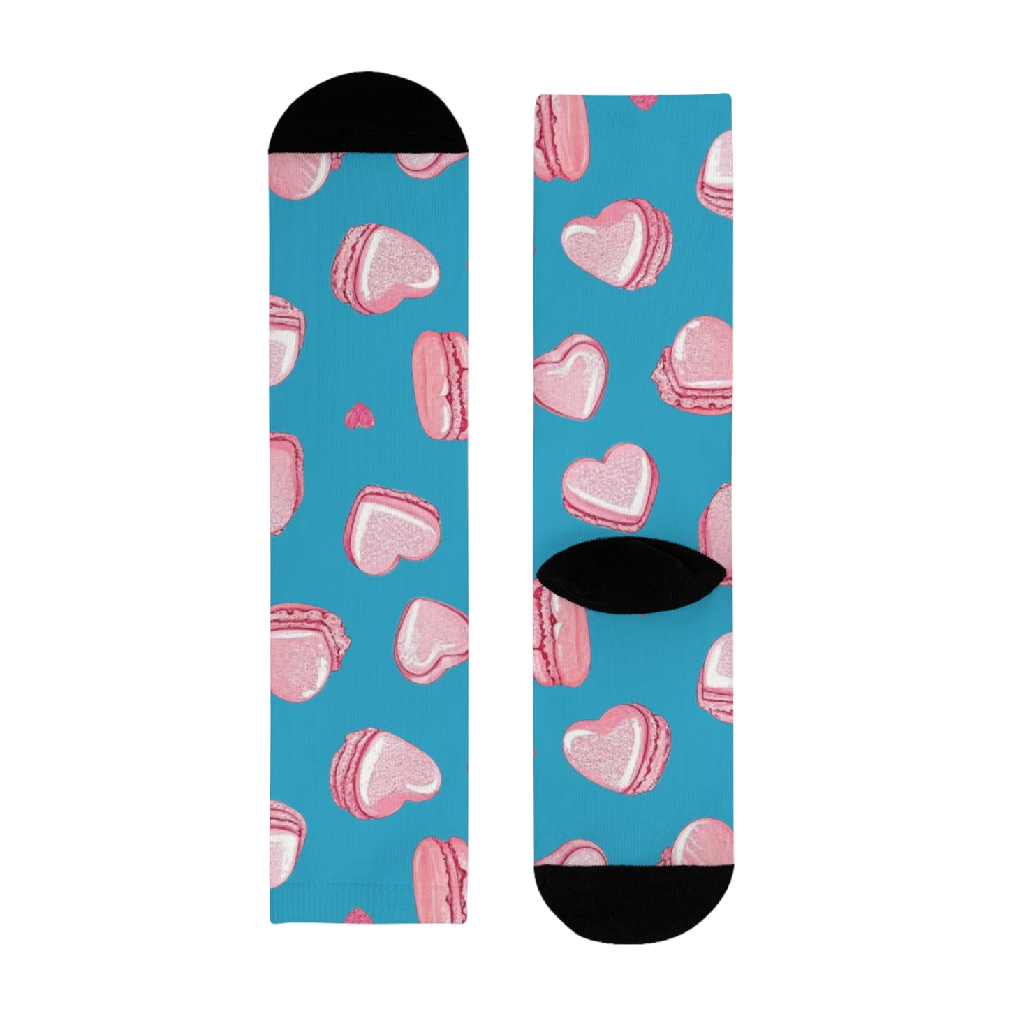 Heart Macaron Crew Socks – Cute Pink Sweets Pattern