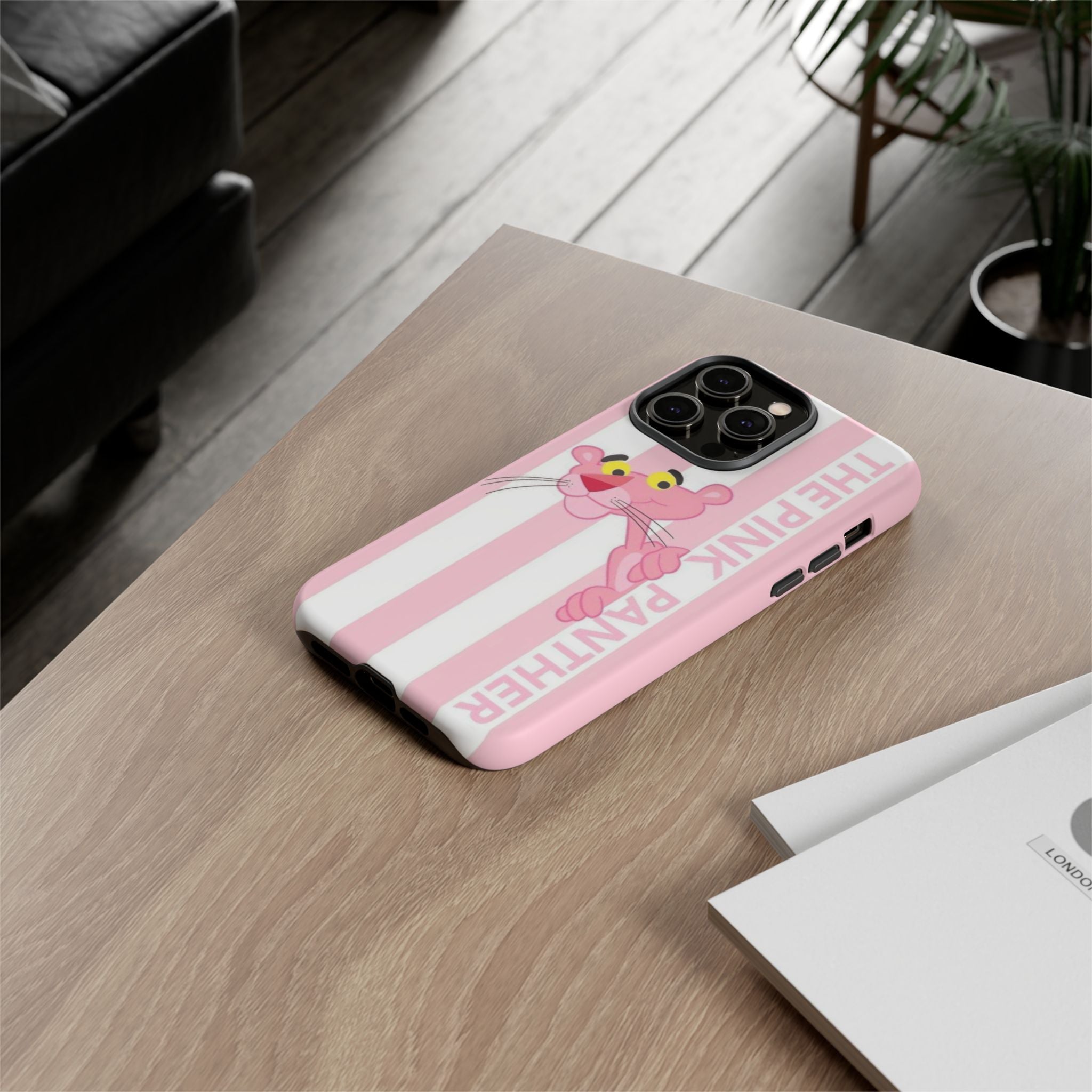 Pink Panther Tough Case Retro Striped Phone Case with "The Pink Panther" Design
