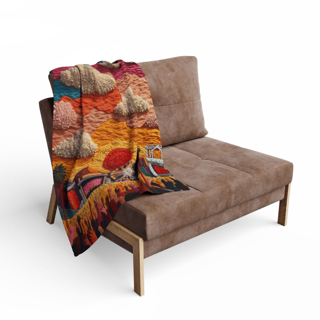 Festival Scene Fleece Blanket — Colorful Sunset Carnival Throw