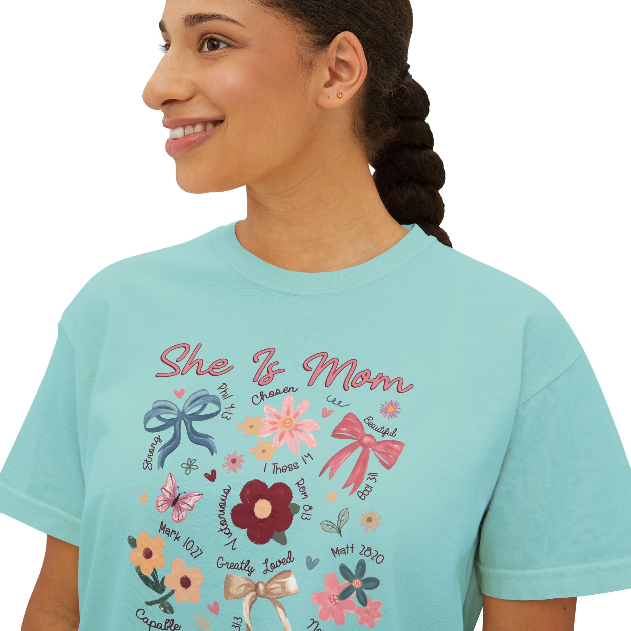 She Is Mom Floral Boxy Tee  Cute Mother’s Day Floral Graphic Shirt