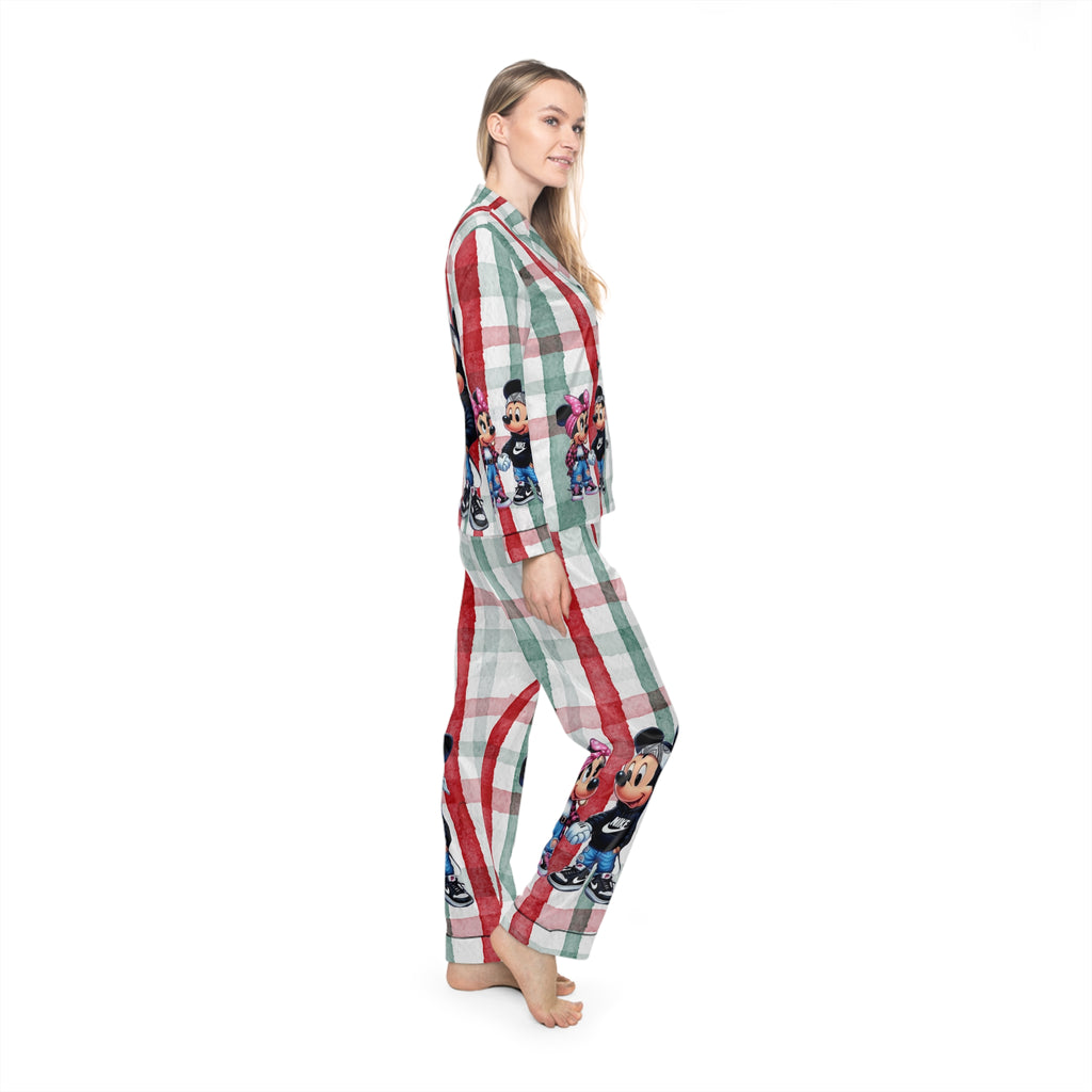 Mickey & Minnie Plaid Satin Pajama Set  Women’s Holiday Lounge PJs