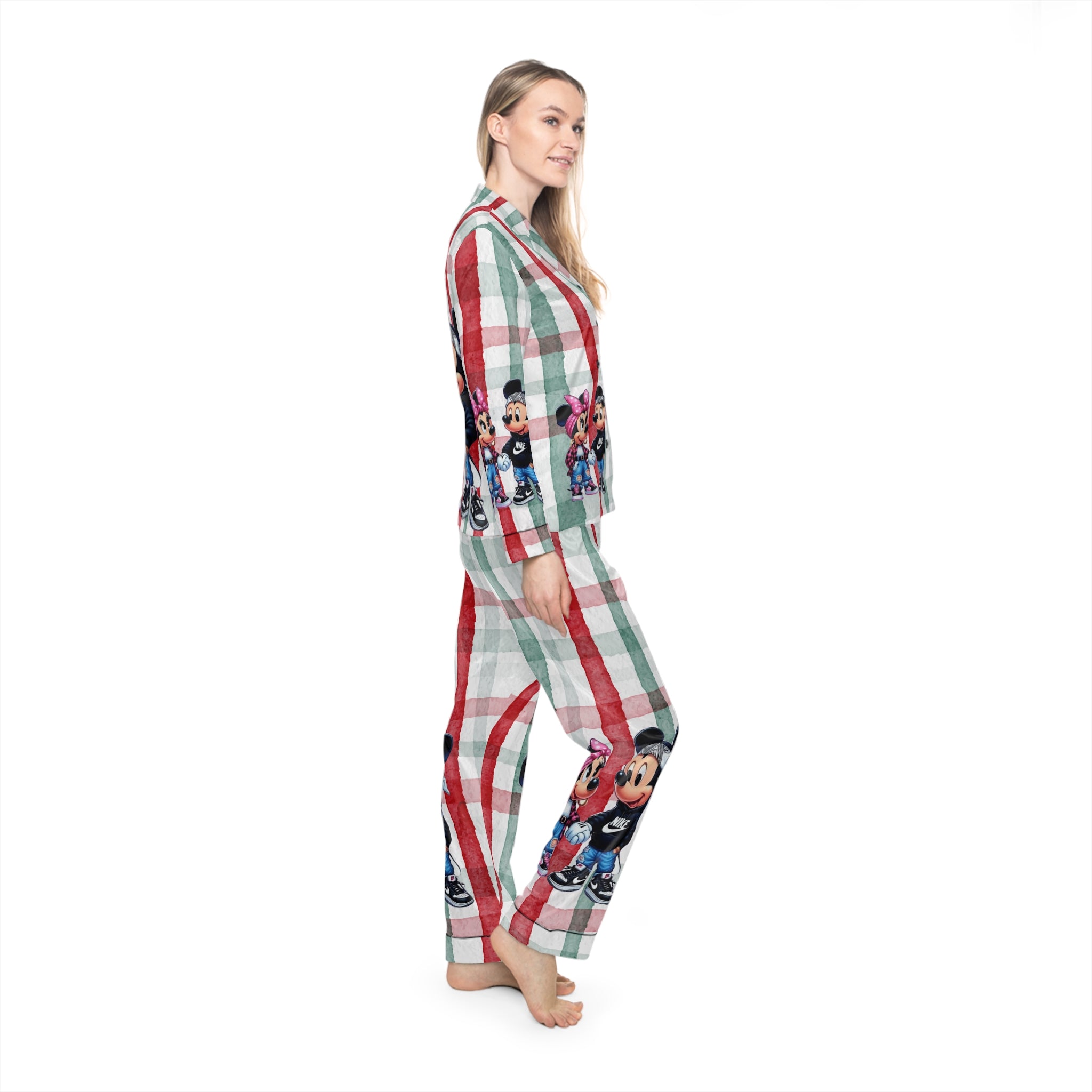 Mickey & Minnie Plaid Satin Pajama Set  Women’s Holiday Lounge PJs