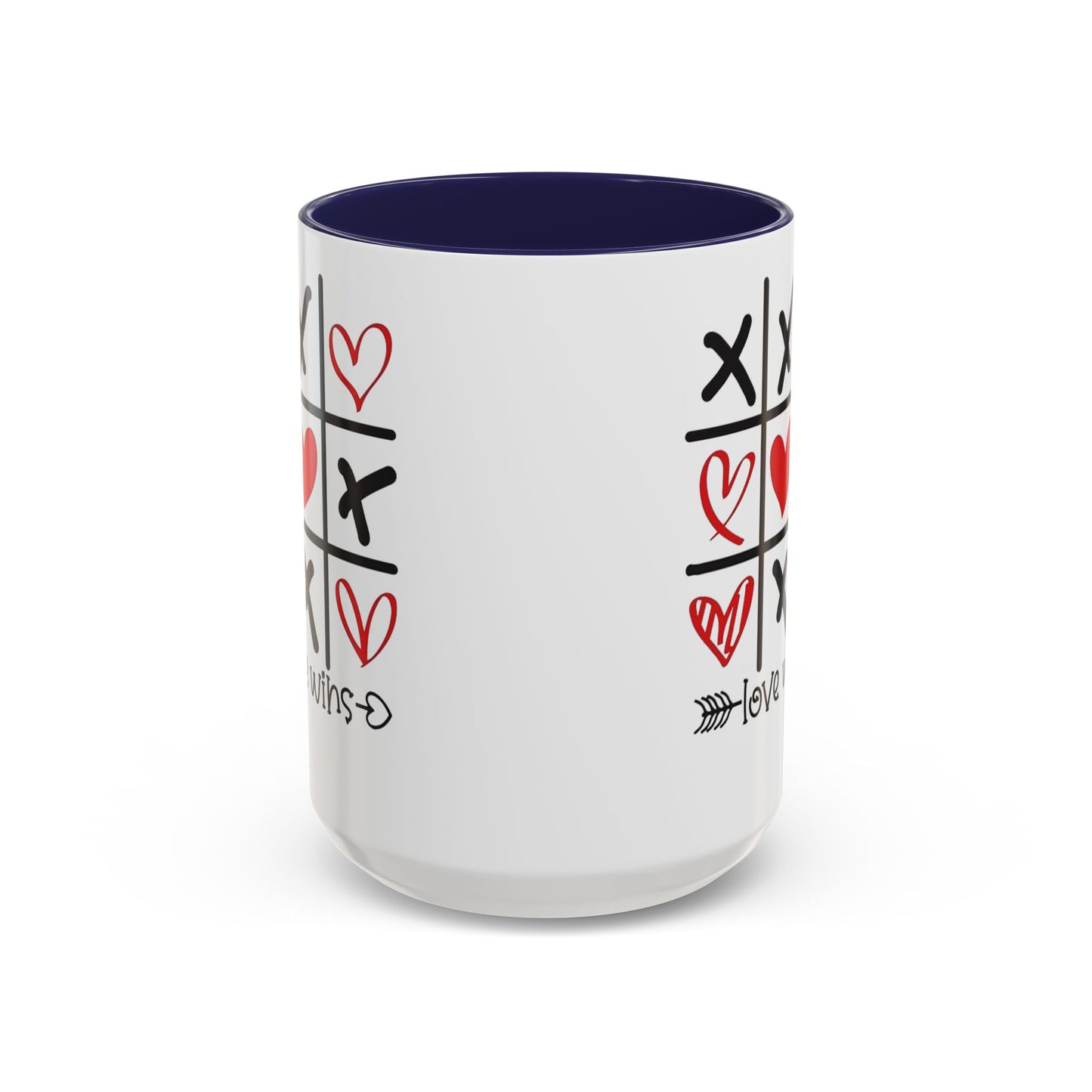 Love Wins Tic-Tac-Toe Heart Accent Coffee Mug — Romantic Valentine 11/15oz