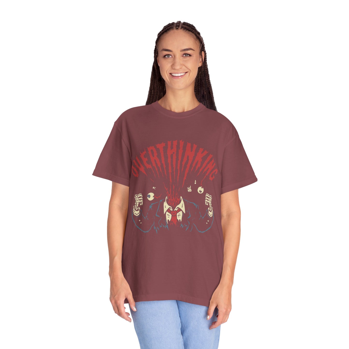 Mentally on Vacation Overthinking Garment-Dyed Unisex T-Shirt, Casual Wear, Gift for Anxiety Awareness, Self-Care Apparel, Unique Graphic Tee