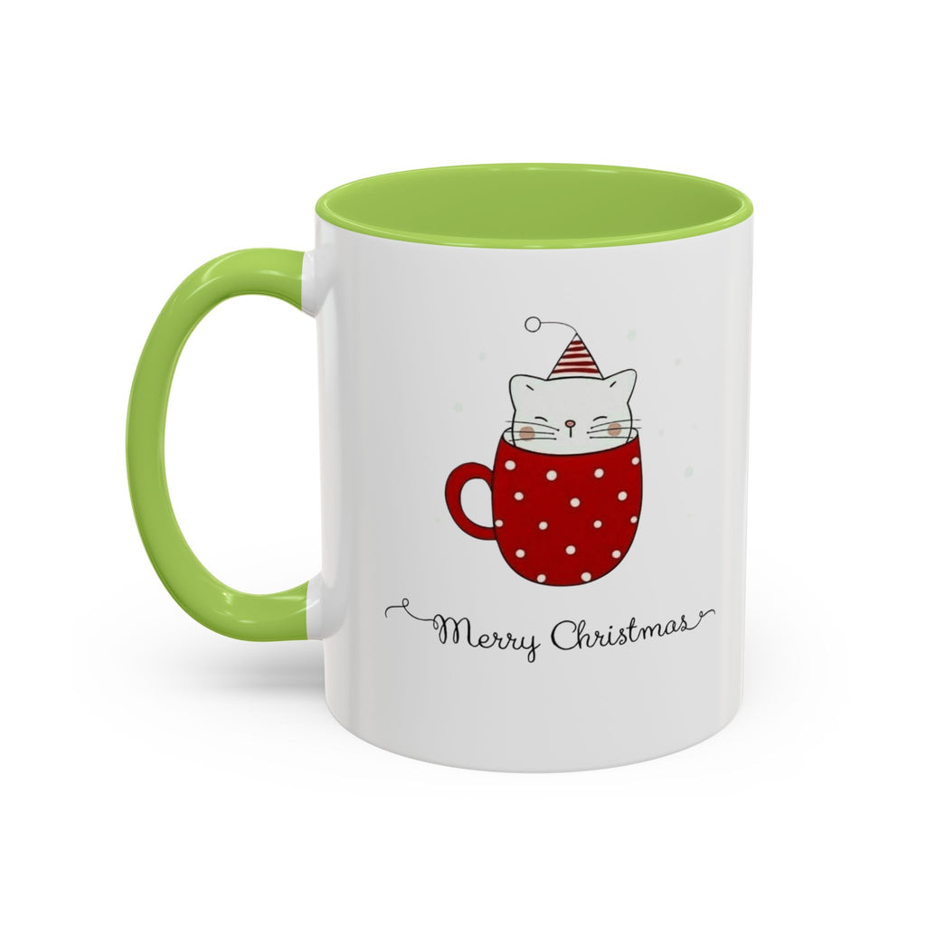 Christmas Cat Accent Mug "Merry Christmas" Polka Dot Holiday Coffee Cup Christmas Mugs Collection!