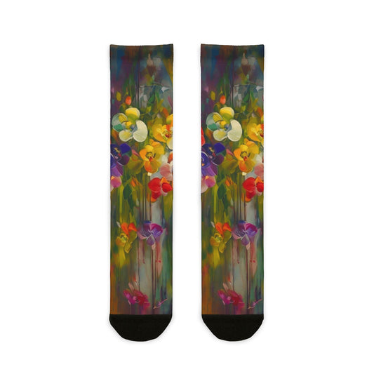 ✨ Style meets soul — right down to your toes. Vibrant Floral Sublimation Crew Socks | Colorful Gift for Nature Lovers | Perfect for Spring Celebrations, Everyday Wear, or Cozy Nights
