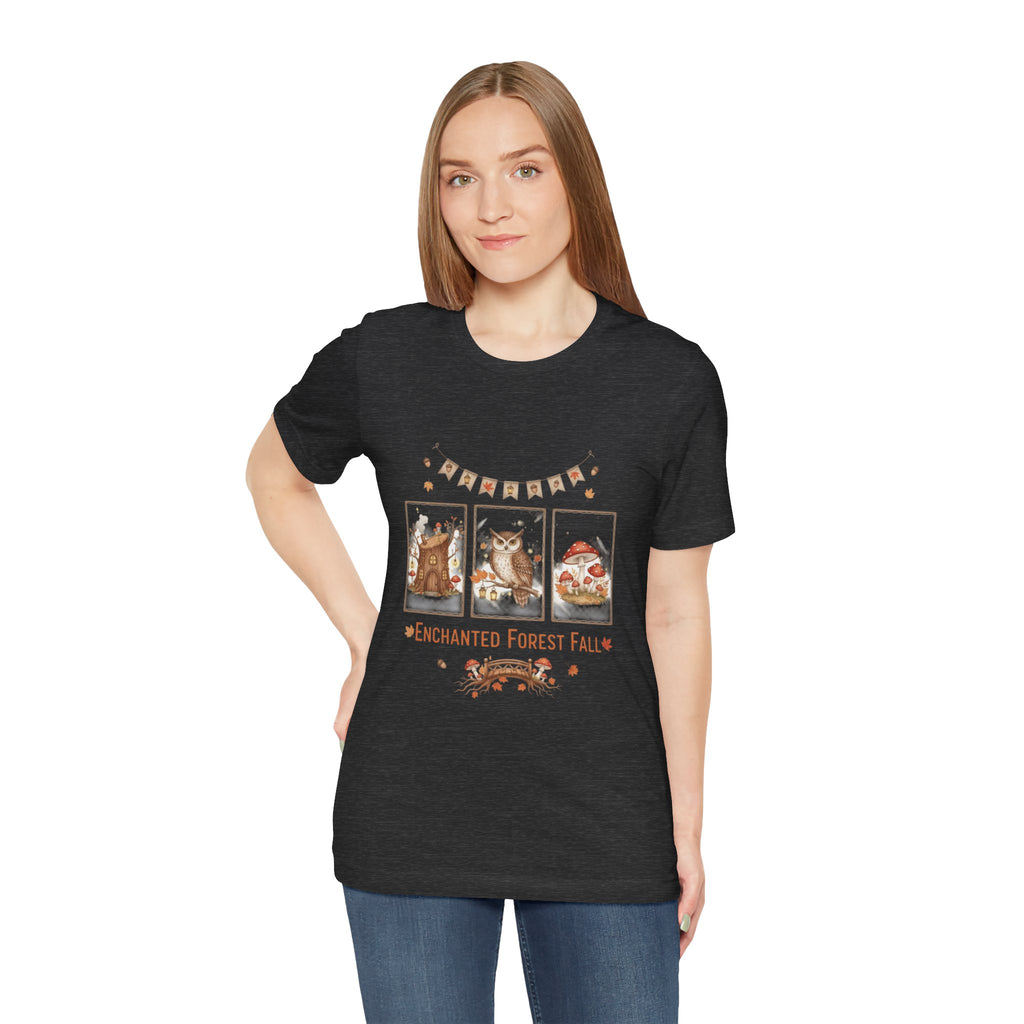 Enchanted Forest Fall Tee, Cute Owl Shirt, Autumn Graphic Tee, Nature Lover Gift, Cozy Fall Apparel, Wildlife T-Shirt, Unisex Fall Top