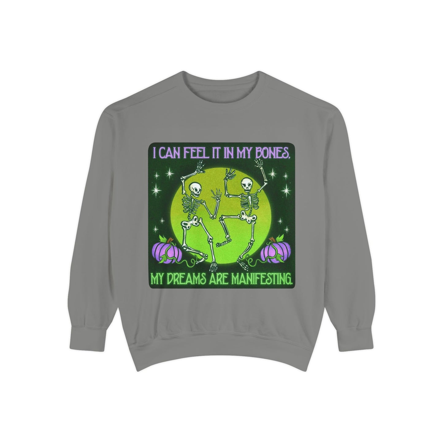 Spooky Manifesting Sweatshirt, Unisex Skeleton Pullover, Halloween Apparel, Cozy Fall Fashion, Casual Trendy Top, Unique Gift