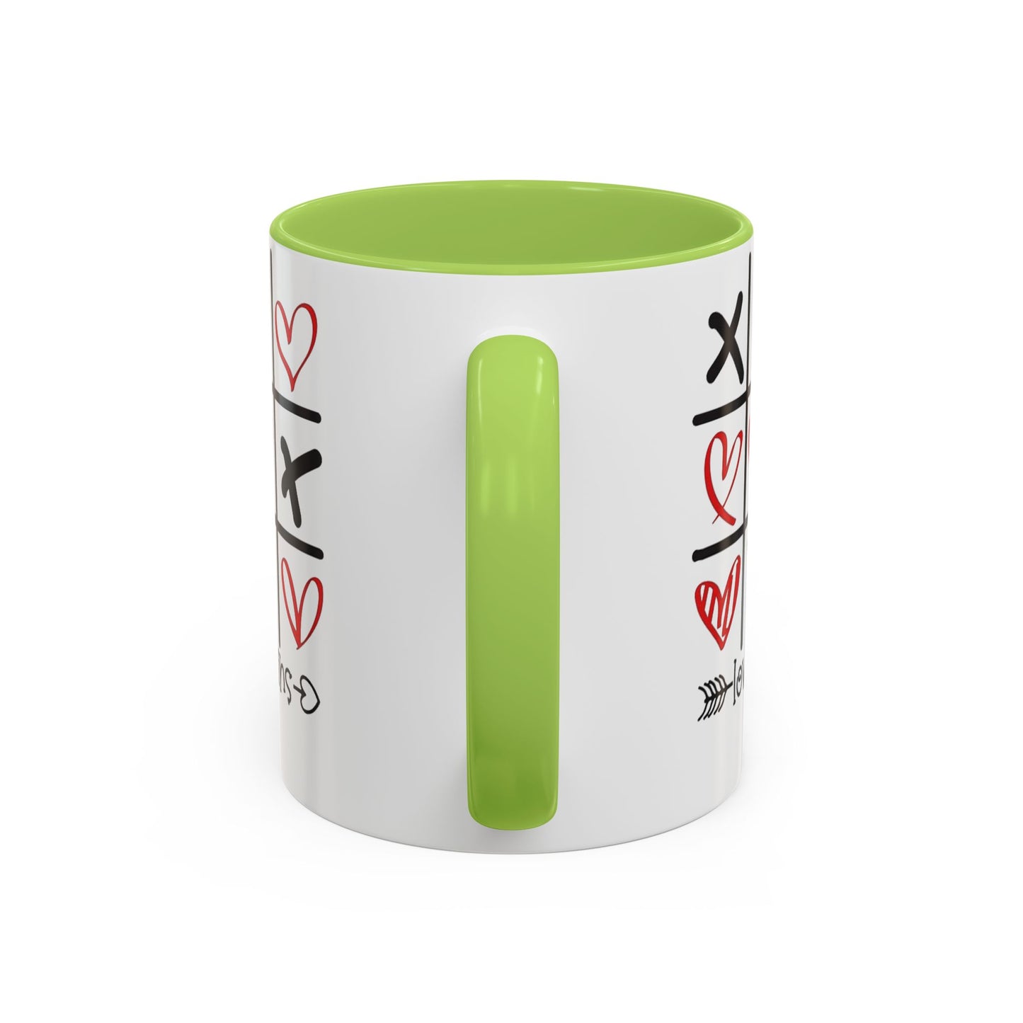 Love Wins Tic-Tac-Toe Heart Accent Coffee Mug — Romantic Valentine 11/15oz