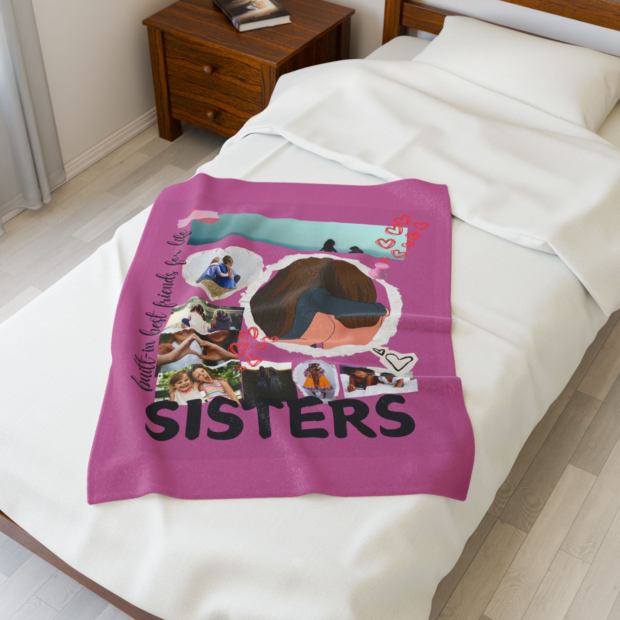 Sisters Velveteen Plush Blanket "Sisters" Photo Collage Keepsake Blanket Gift for Sister