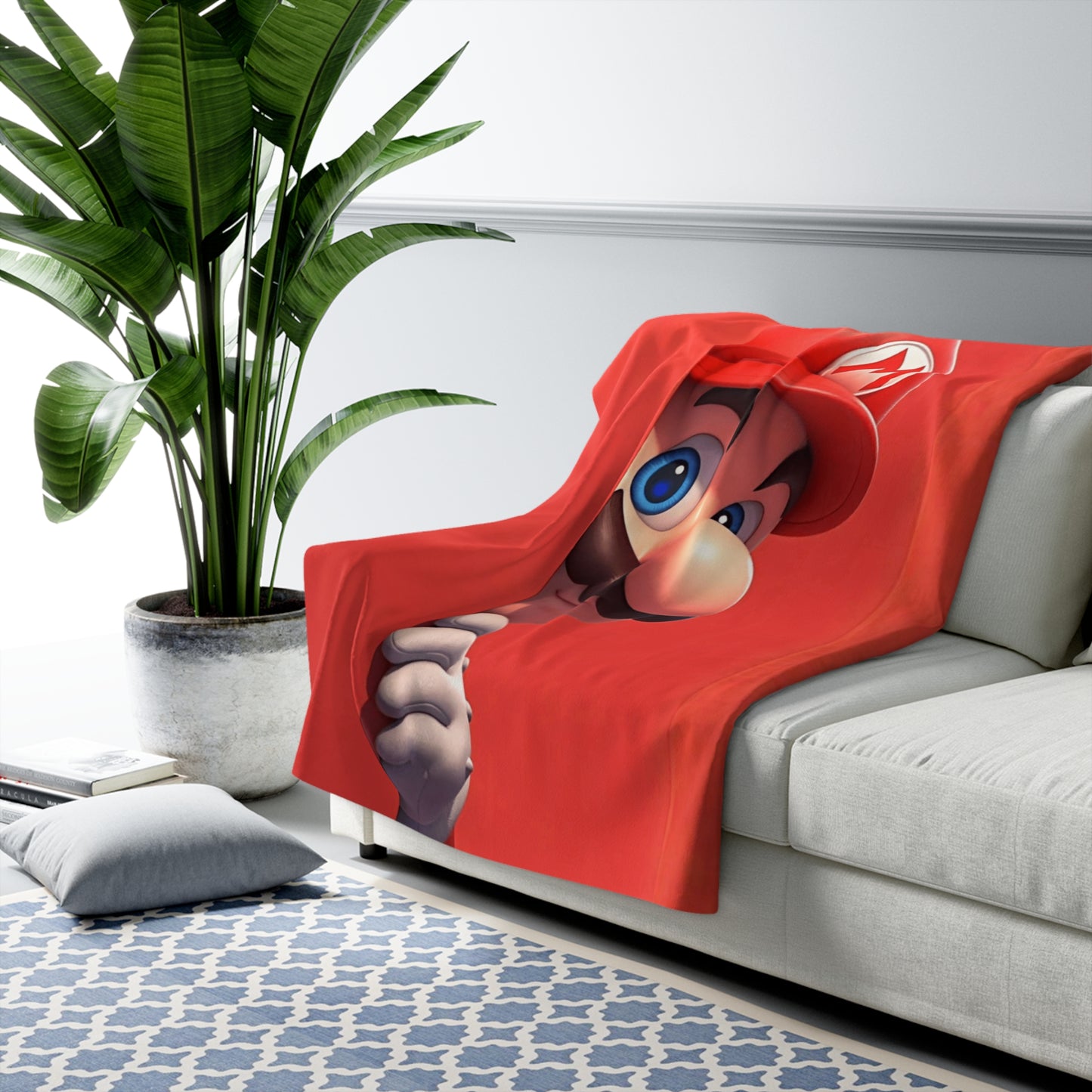 Mario Peeking Sherpa Blanket - Soft Red Fleece Throw