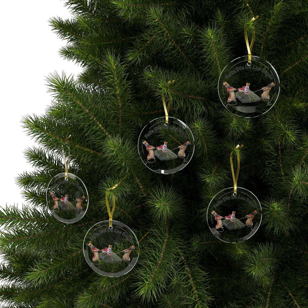 Boricua holiday keepsake Tres Reyes Magos ornament Glass Ornaments
