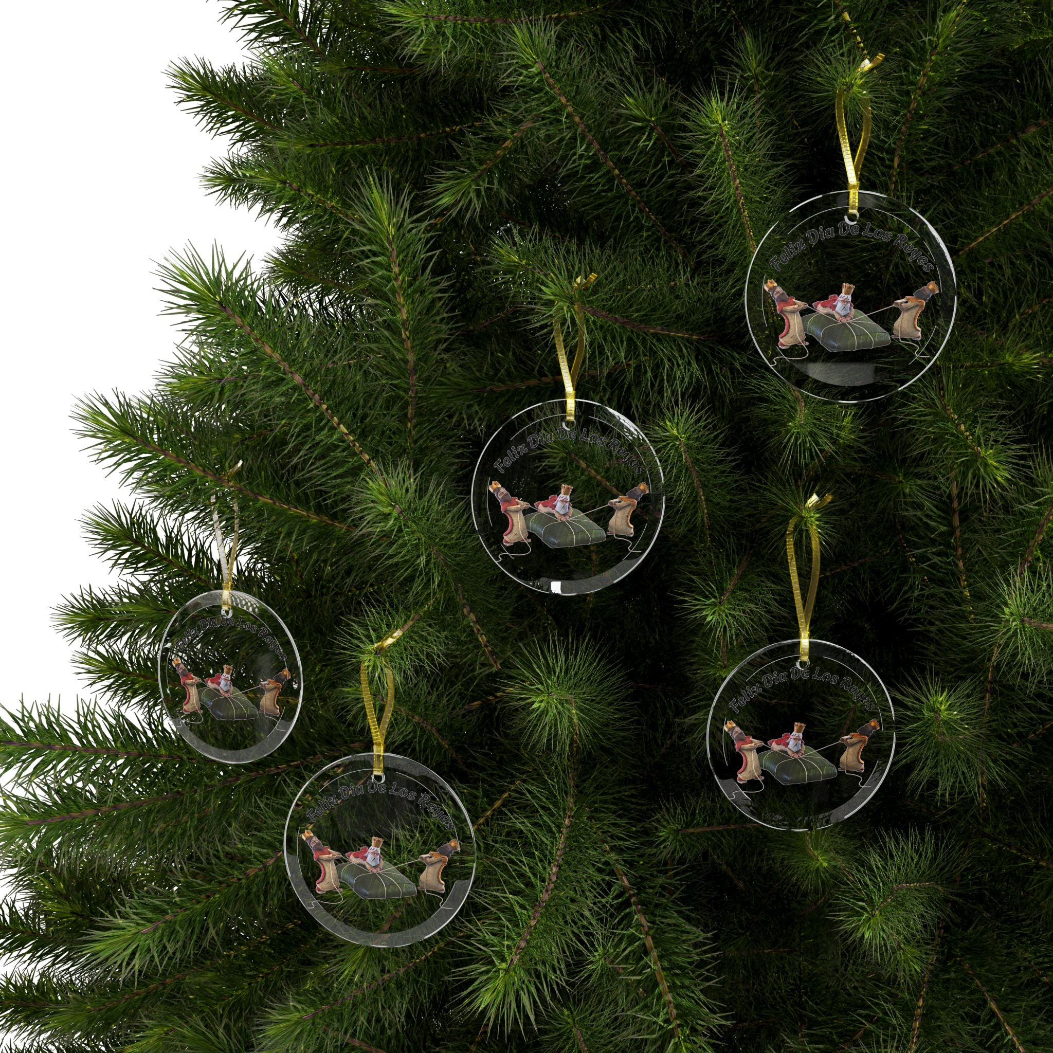 Boricua holiday keepsake Tres Reyes Magos ornament Glass Ornaments