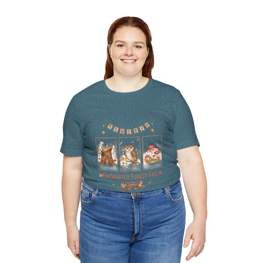 Enchanted Forest Fall Tee, Cute Owl Shirt, Autumn Graphic Tee, Nature Lover Gift, Cozy Fall Apparel, Wildlife T-Shirt, Unisex Fall Top