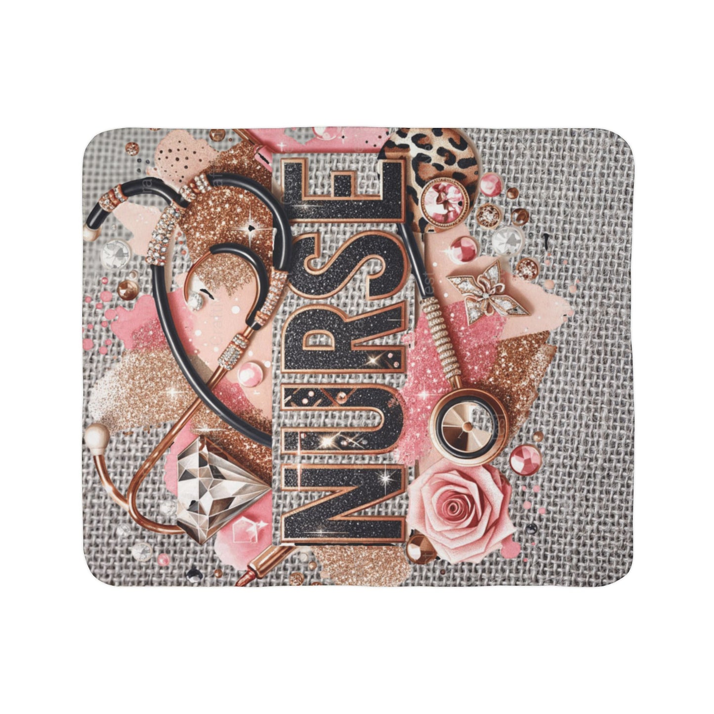 Nurse Fleece Sherpa Blanket — Pink Glam Stethoscope & Roses Cozy Throw