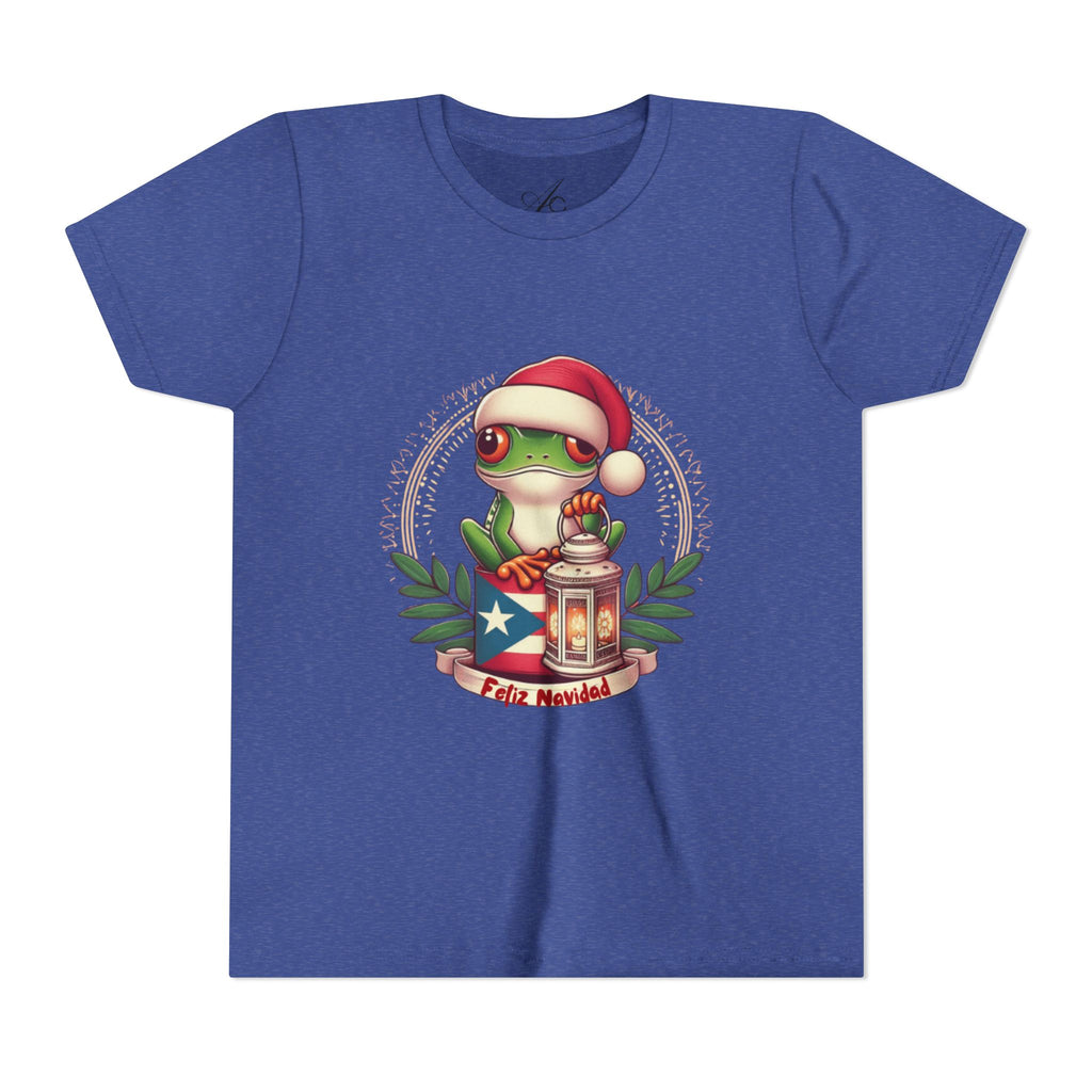 Kids Tee Cute Frog with Puerto Rican Flag & Lantern (Feliz Navidad)