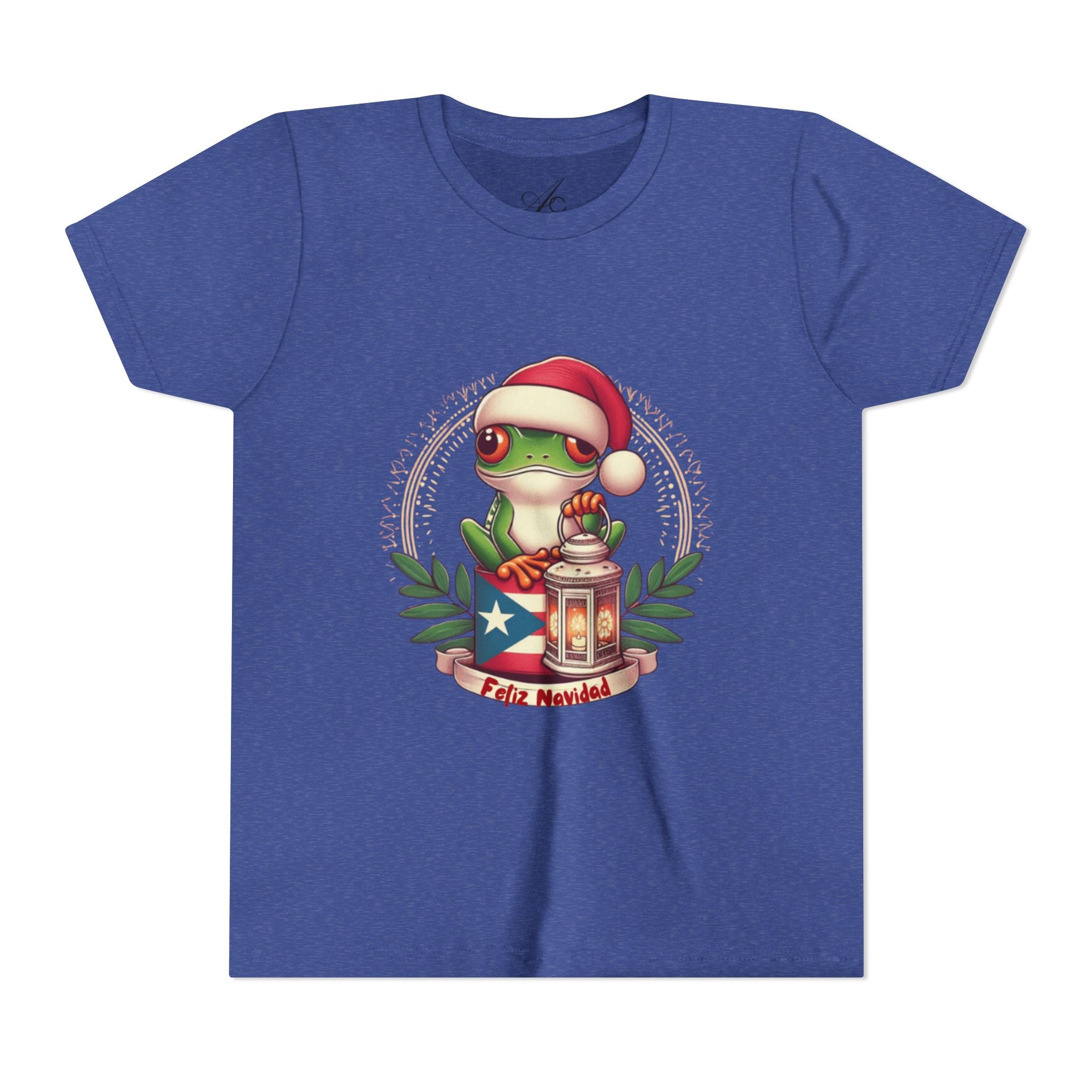 Kids Tee Cute Frog with Puerto Rican Flag & Lantern (Feliz Navidad)