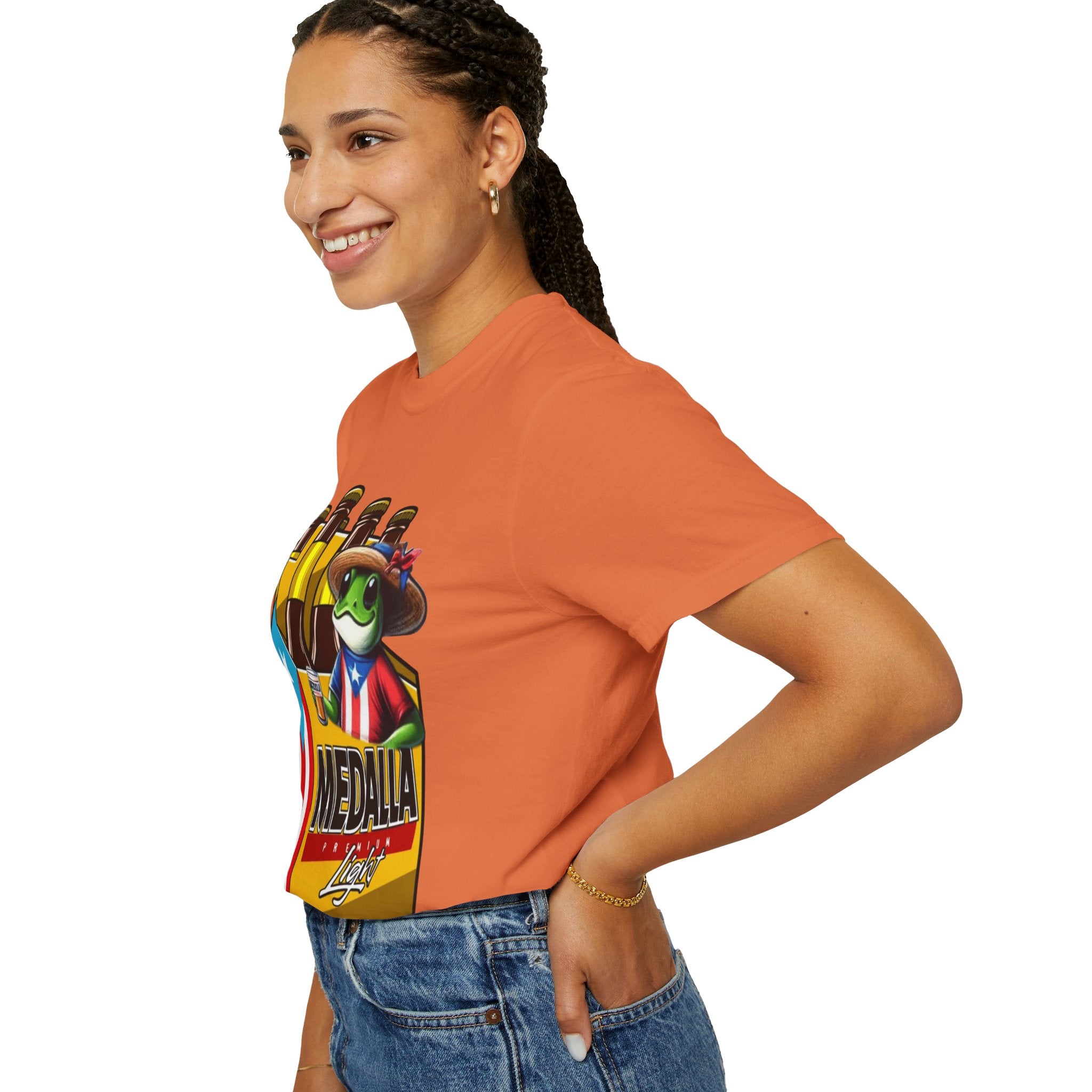 Medalla Light Puerto Rican Beer T-Shirt Coqui Frog Mascot Six-Pack Graphic Tee Puerto Rico’s Navidades