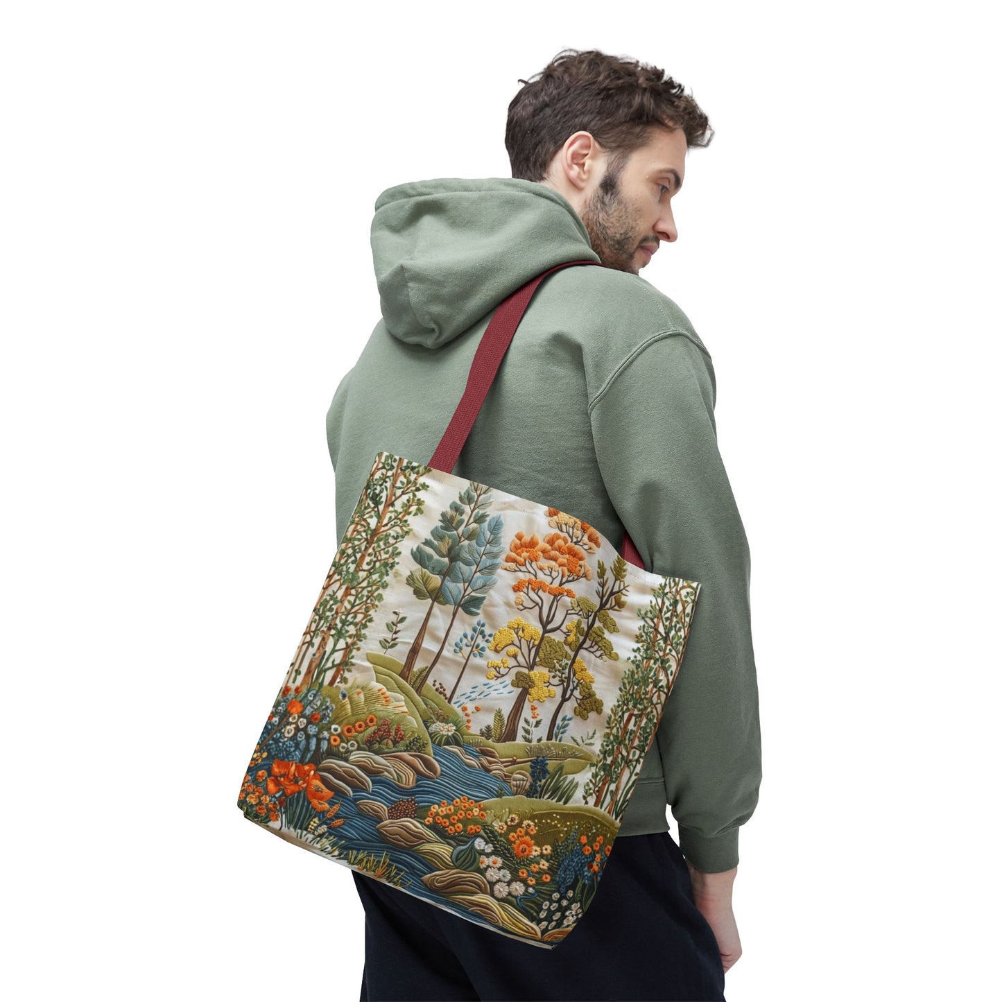 Scenic Meadow Tote Crochet-Decorated Tote Bags