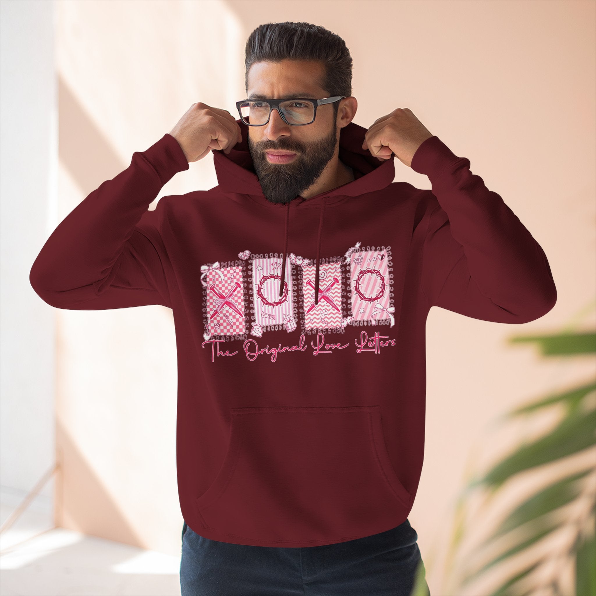 Hoodie  Pink XOXO Three Panel Love Letters Fleece Hoodie