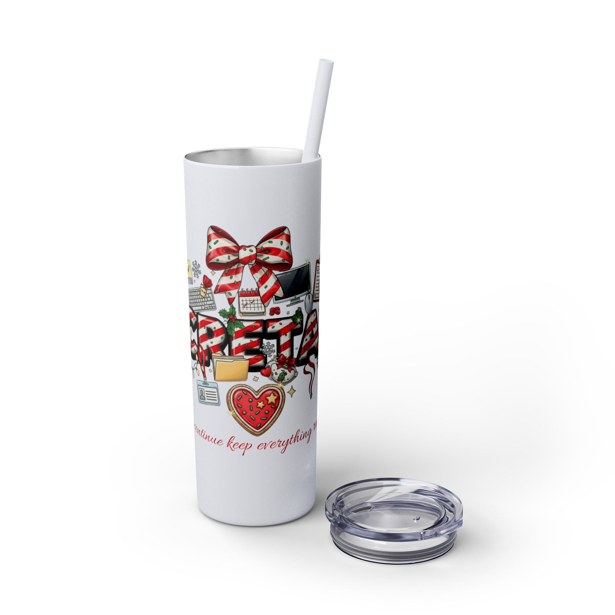 Christmas mug for the office team who keeps everything running smoothly. Candy Cane Christmas Office Secret Santa Design, 20oz with Straw