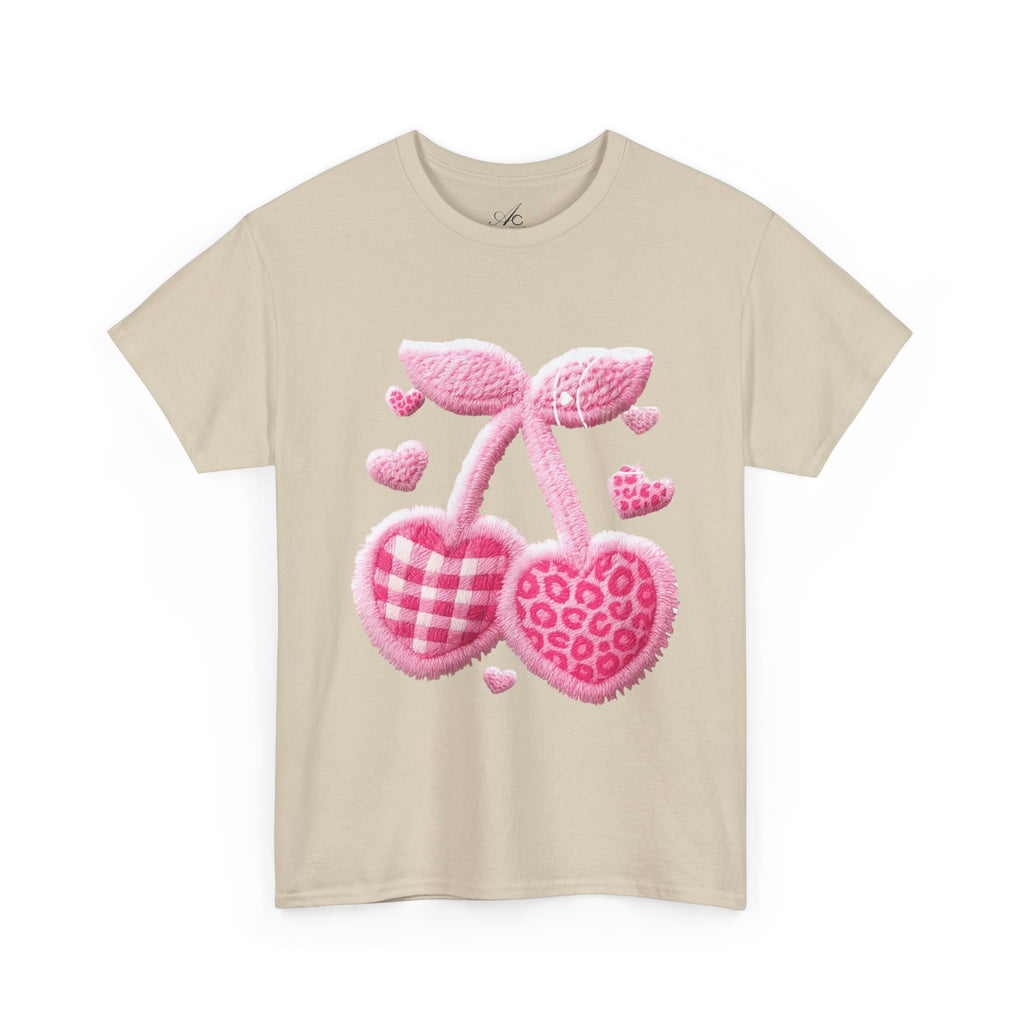 Pink Heart Cherries Tee  LOVE Graphic Valentine T-Shirt