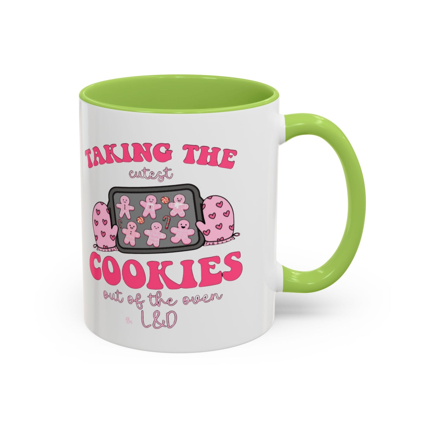 Accent Coffee Mug — "Taking the Cookies" Cute Pink Baking Design Coffee Cup for Fun Celebrations