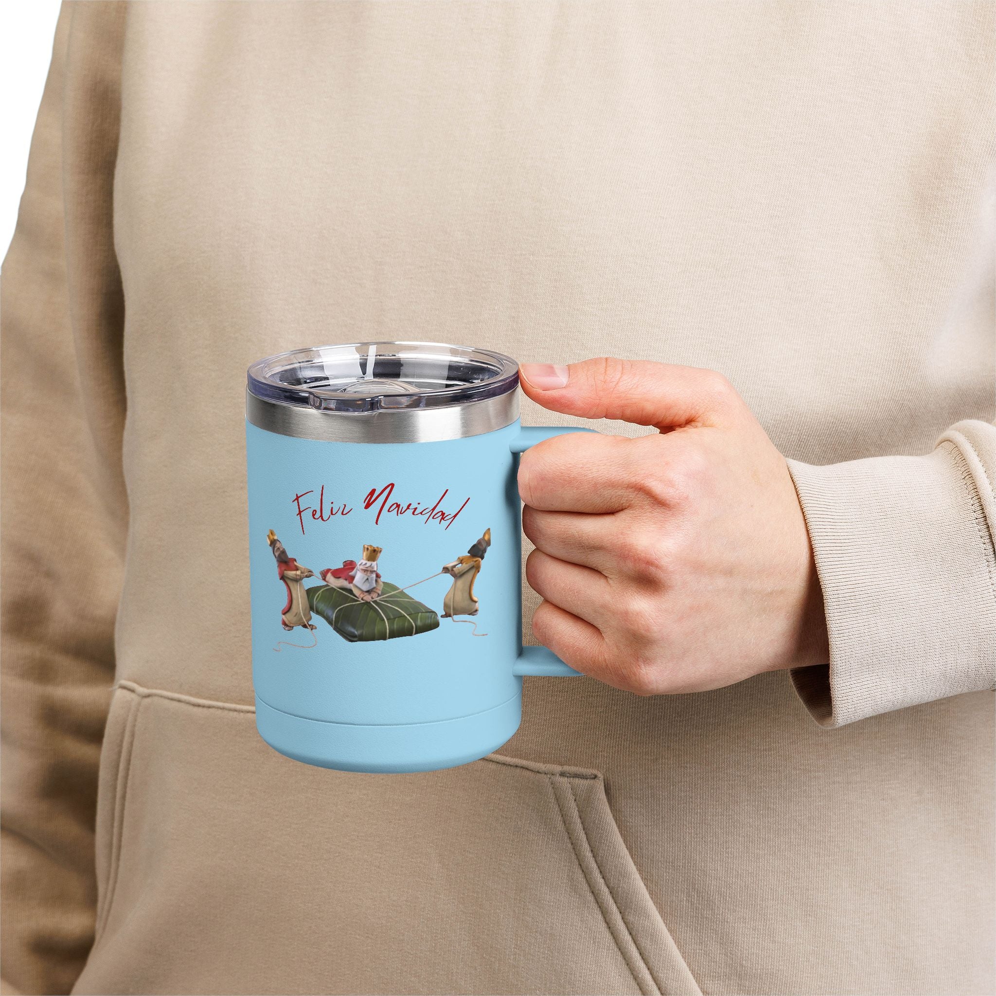 3 KINGS Holiday Travel Tumbler — 'Feliz Navidad' Dachshund Santa Design Coffee Cup for Fun Celebrations