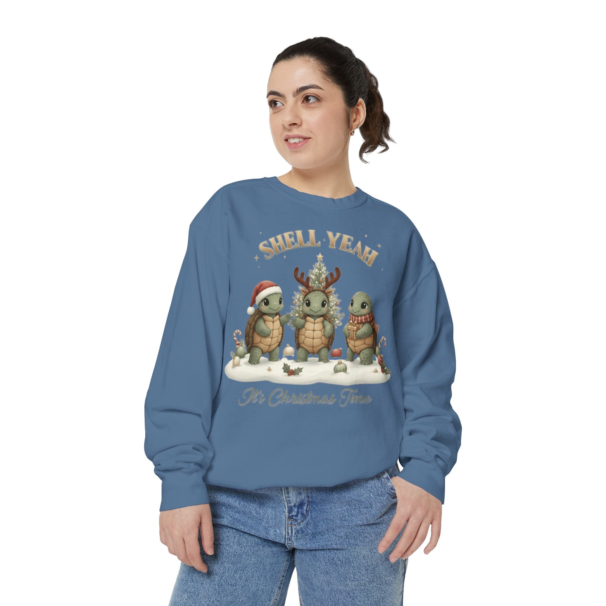 Christmas Turtle Sweatshirt  "Shell Yeah, It’s Christmas Time" Holiday Pullover