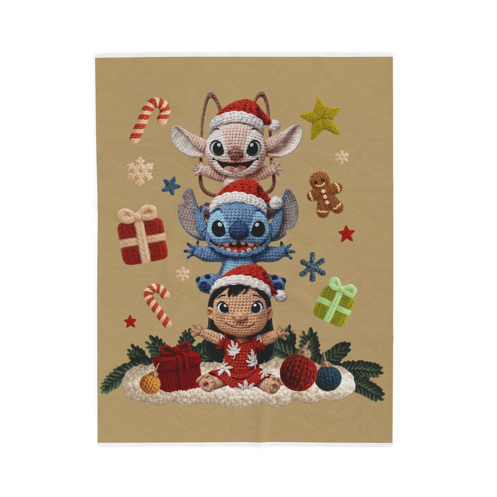 Winter Wonderland Cartoon Fleece Blanket Holiday Character Stack Velveteen Blanket Cute Christmas Stitch, Elf & Reindeer Plush Design