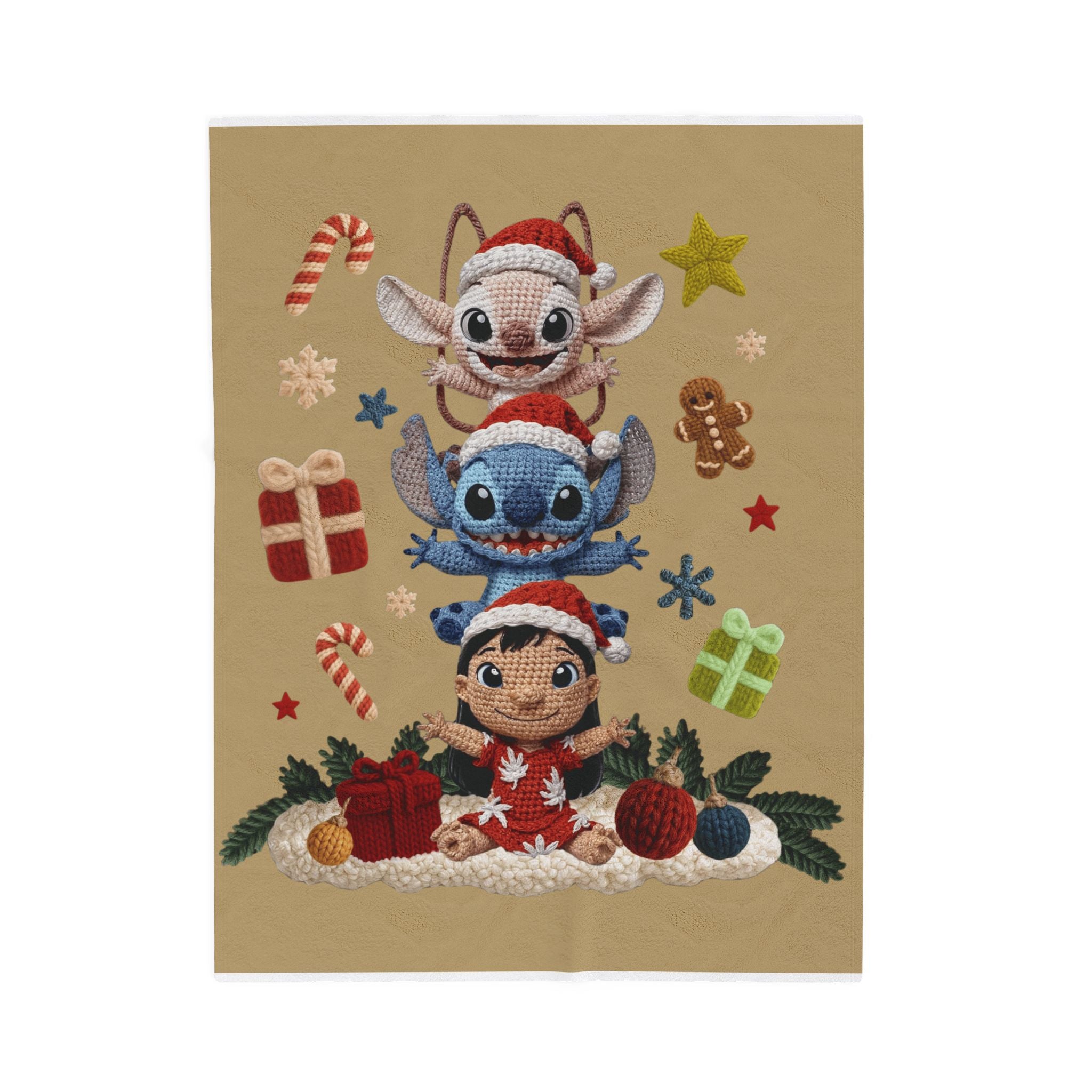 Winter Wonderland Cartoon Fleece Blanket Holiday Character Stack Velveteen Blanket Cute Christmas Stitch, Elf & Reindeer Plush Design