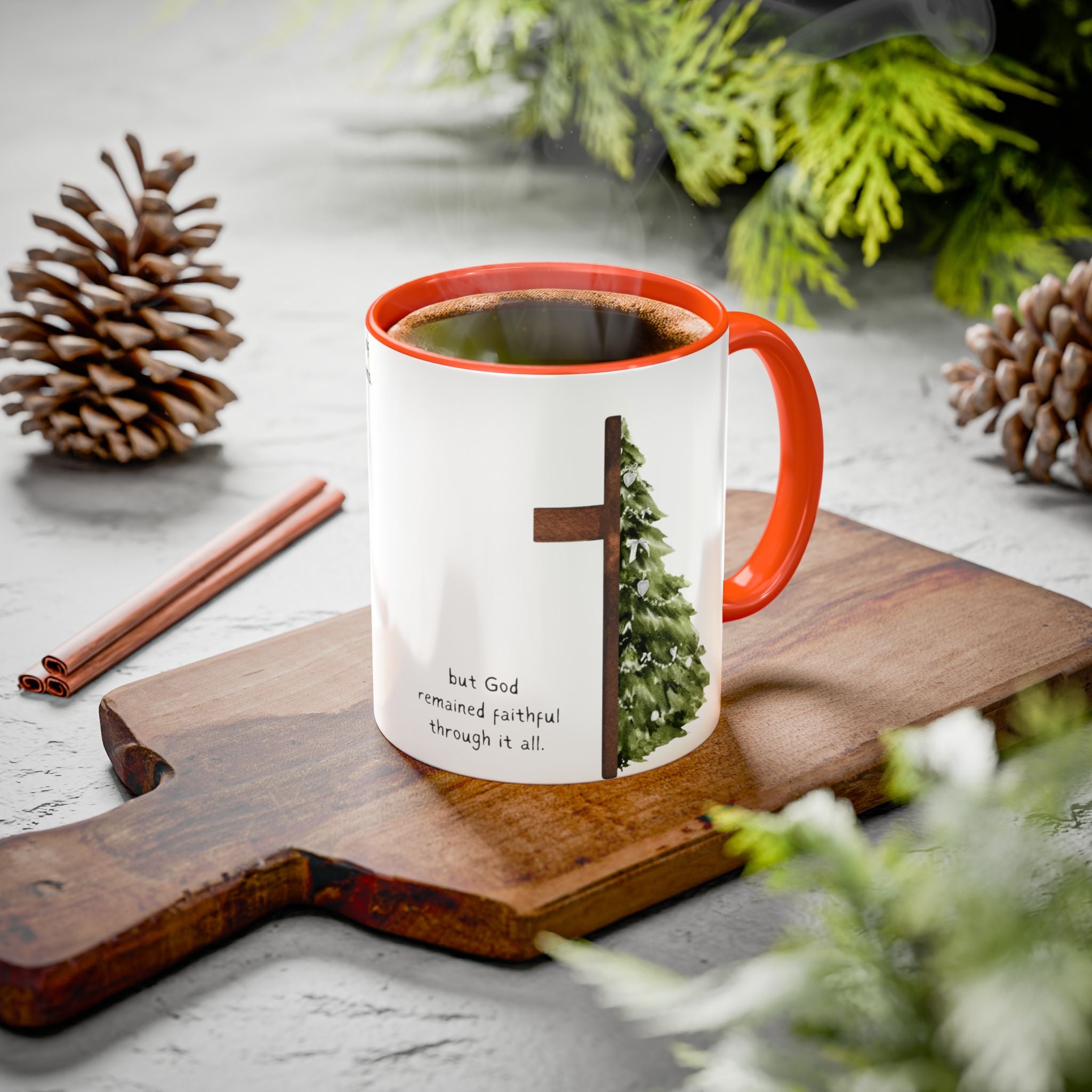 Christian Cross & Pine Tree Mug — Faith Reminder Coffee Cup (11oz/15oz)