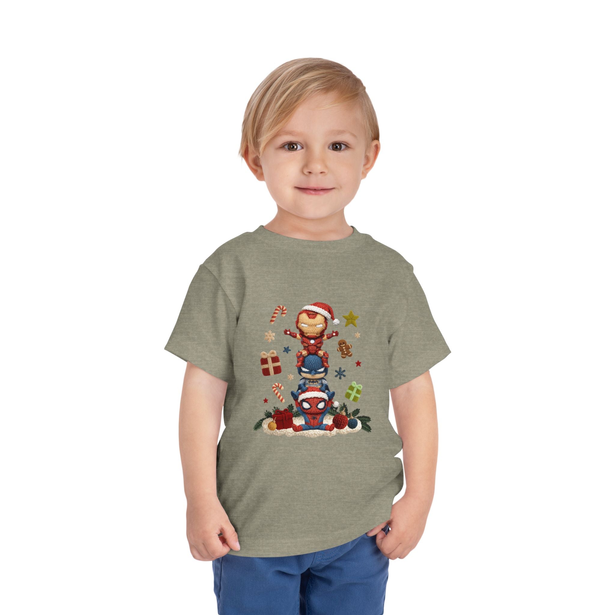 Toddler Tee  Cute Stacked Superhero Christmas Pile christmas kids collection