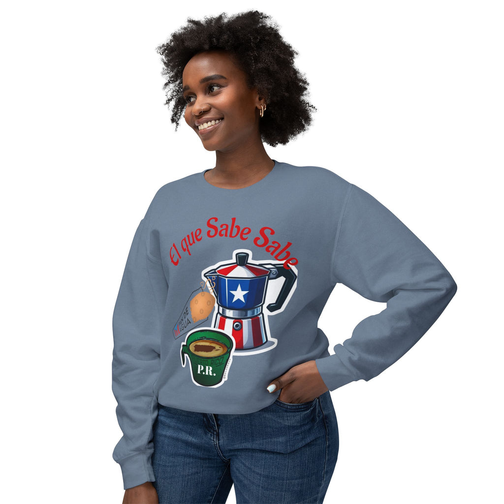 Crewneck Sweatshirt — "El que Sabe Sabe" Puerto Rico Coffee Design
