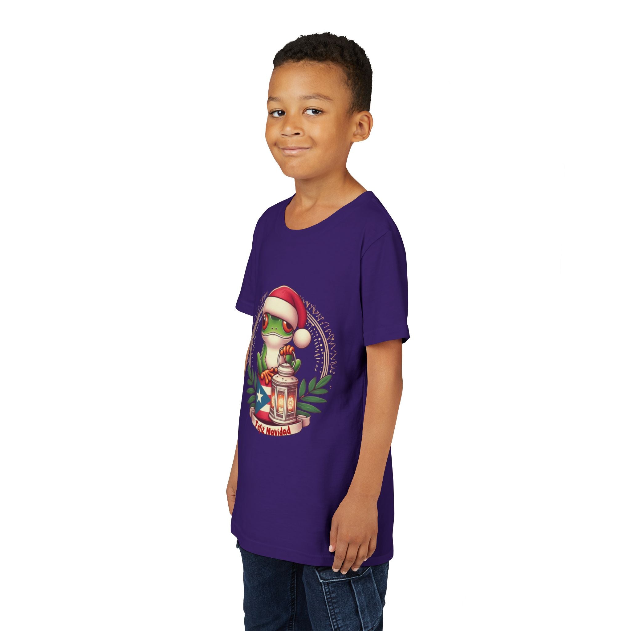 Kids Tee Cute Frog with Puerto Rican Flag & Lantern (Feliz Navidad)