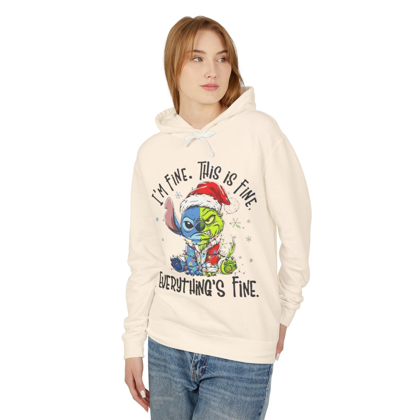 I'm Fine This Is Fine Hoodie  Funny Christmas Stitch Pullover Cartoon Christmas T-shirts and Sweaters