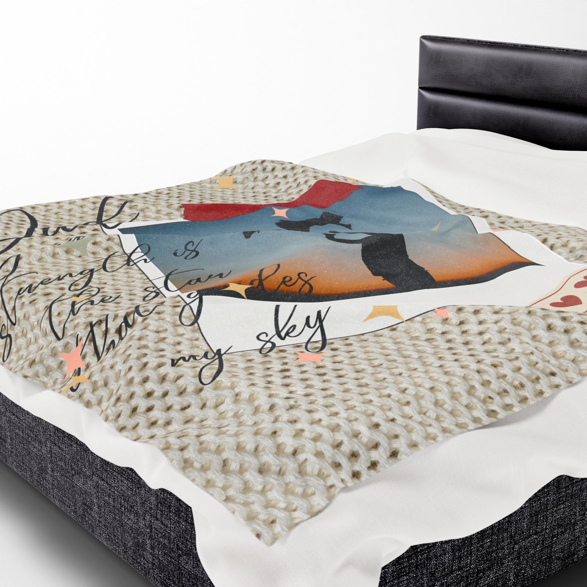 Dad Photo Collage Velveteen Plush Blanket  “Dad, your strength is the star that rules my sky” Great Christmas Gift