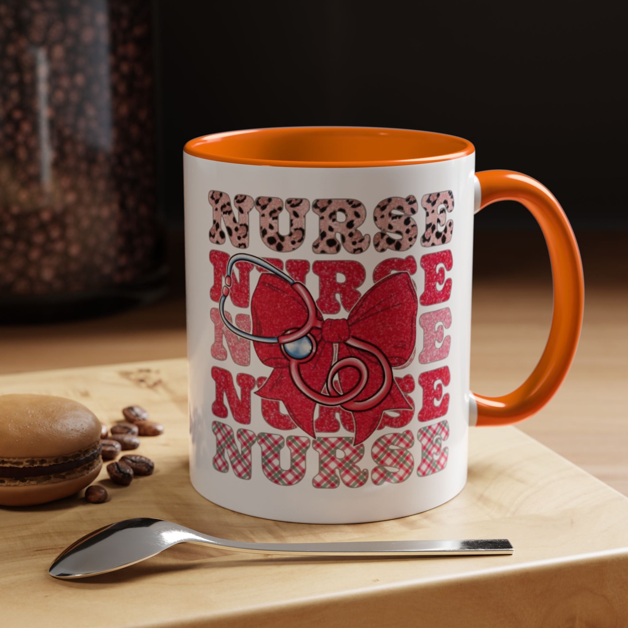 Nurse Stethoscope Bow Accent Coffee Mug — Cute Leopard & Plaid Healthcare Gift (11/15oz) Medical Christmas Mug
