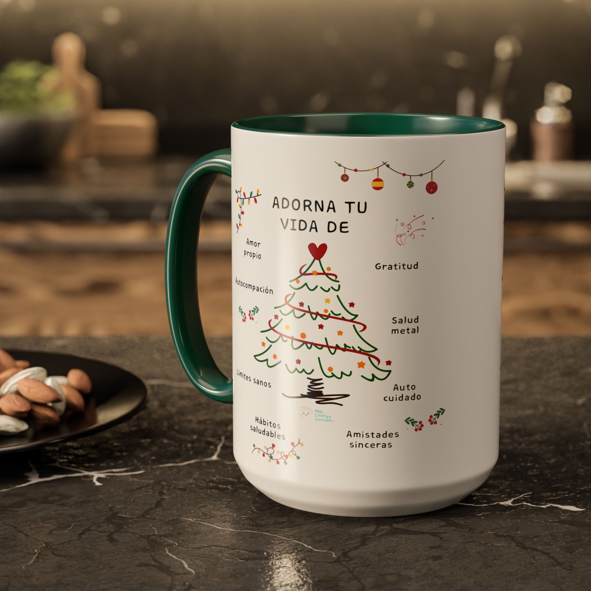 Mug — 'Adorna Tu Vida' Christmas Tree Spanish Holiday Coffee Mug (11oz/15oz)