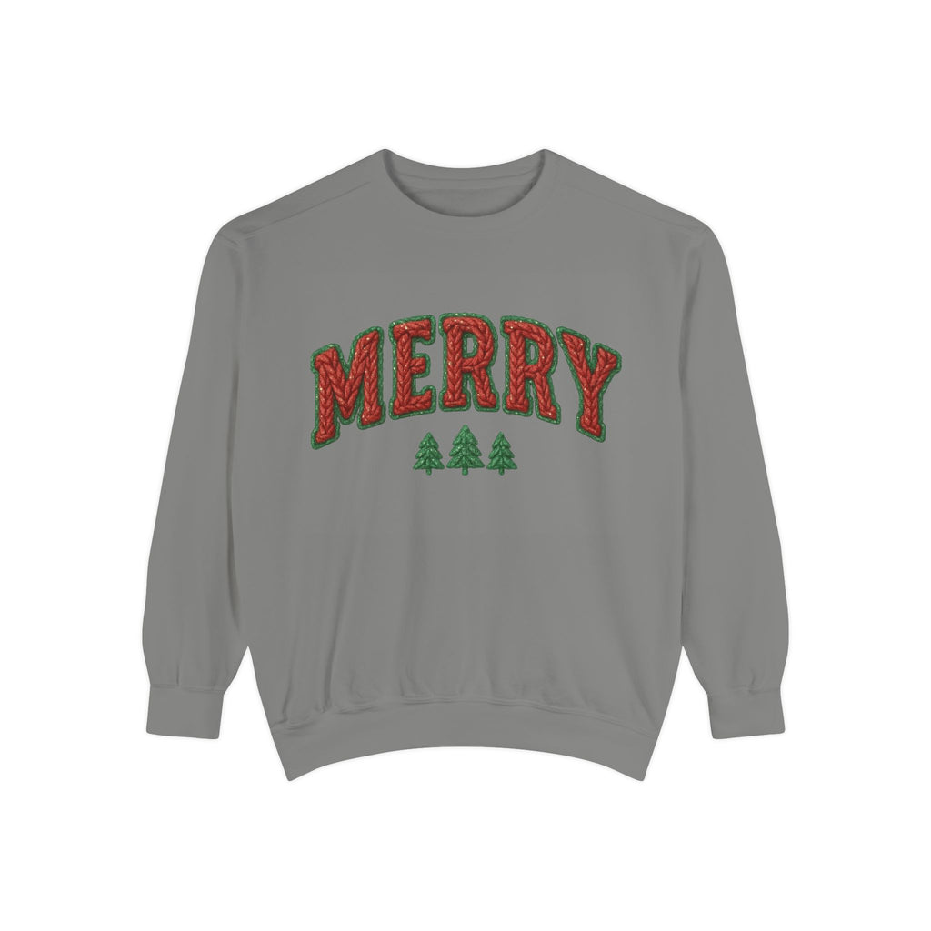 Merry Holiday Sweatshirt — Cozy Christmas Pullover with Tree Graphics Festive Holiday Designs