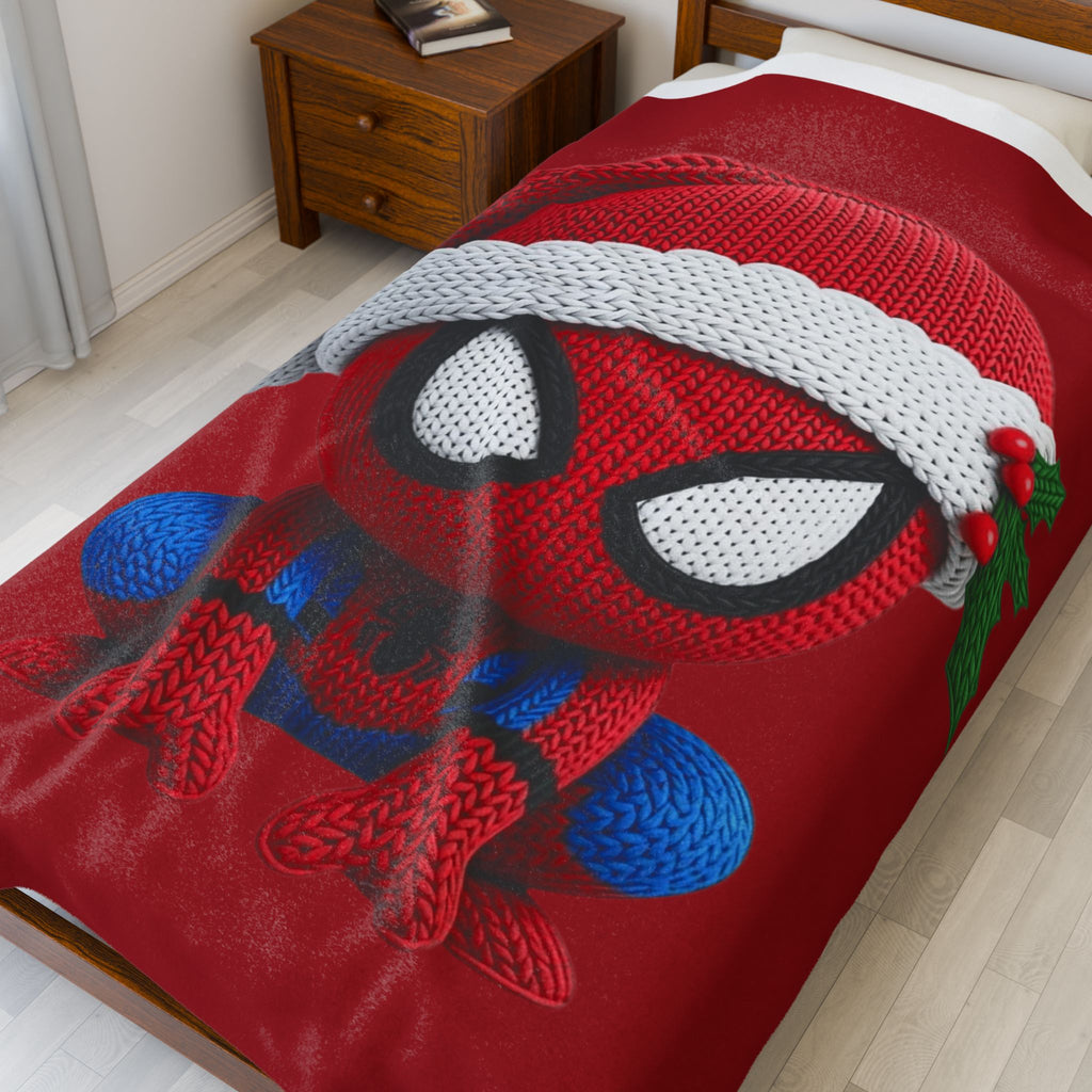 Magical Christmas Cartoon Blanket Christmas Spider Plush Blanket Cute Santa Hat Knit Spider-Man Throw