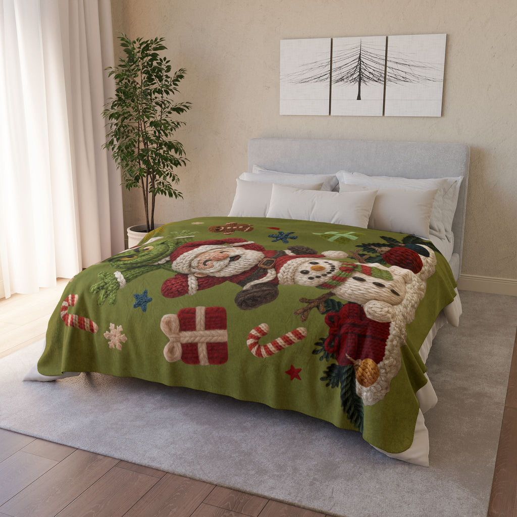 Magical Christmas Cartoon Blanket Grinch Santa Snowman Sherpa Blanket  Cozy Christmas Fleece Throw