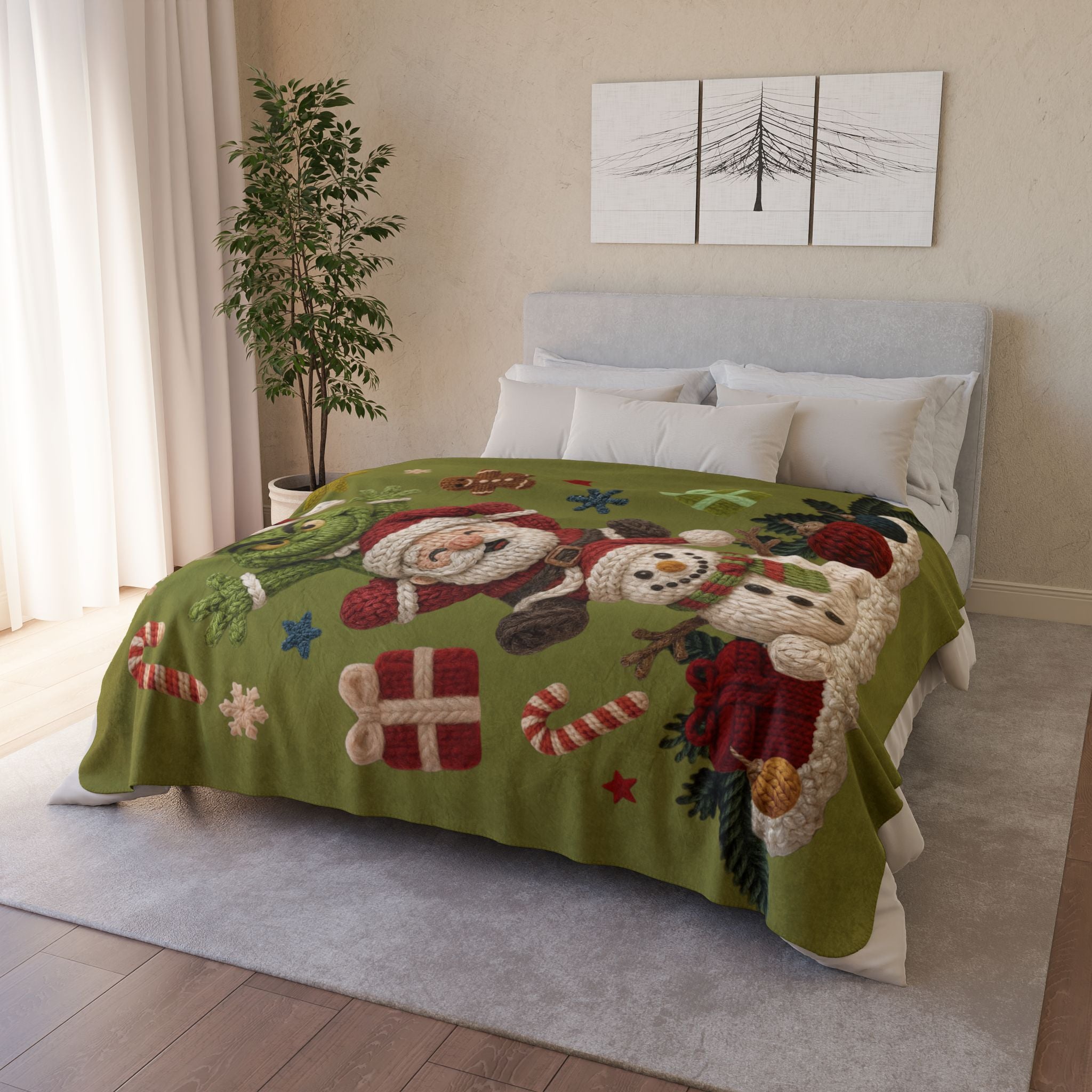 Magical Christmas Cartoon Blanket Grinch Santa Snowman Sherpa Blanket  Cozy Christmas Fleece Throw